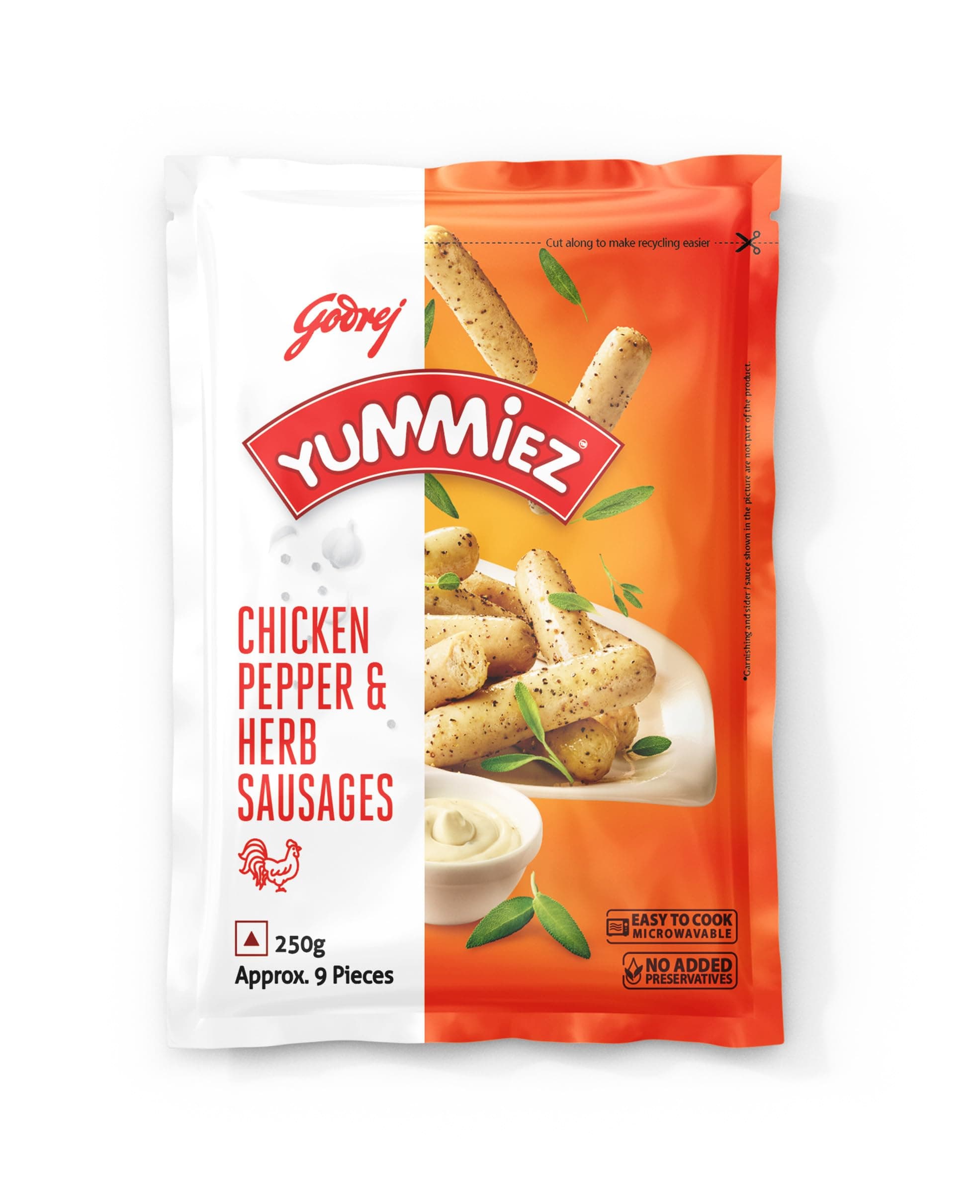 Godrej Chicken Pepper and Herb Sausage Pouch,250 G