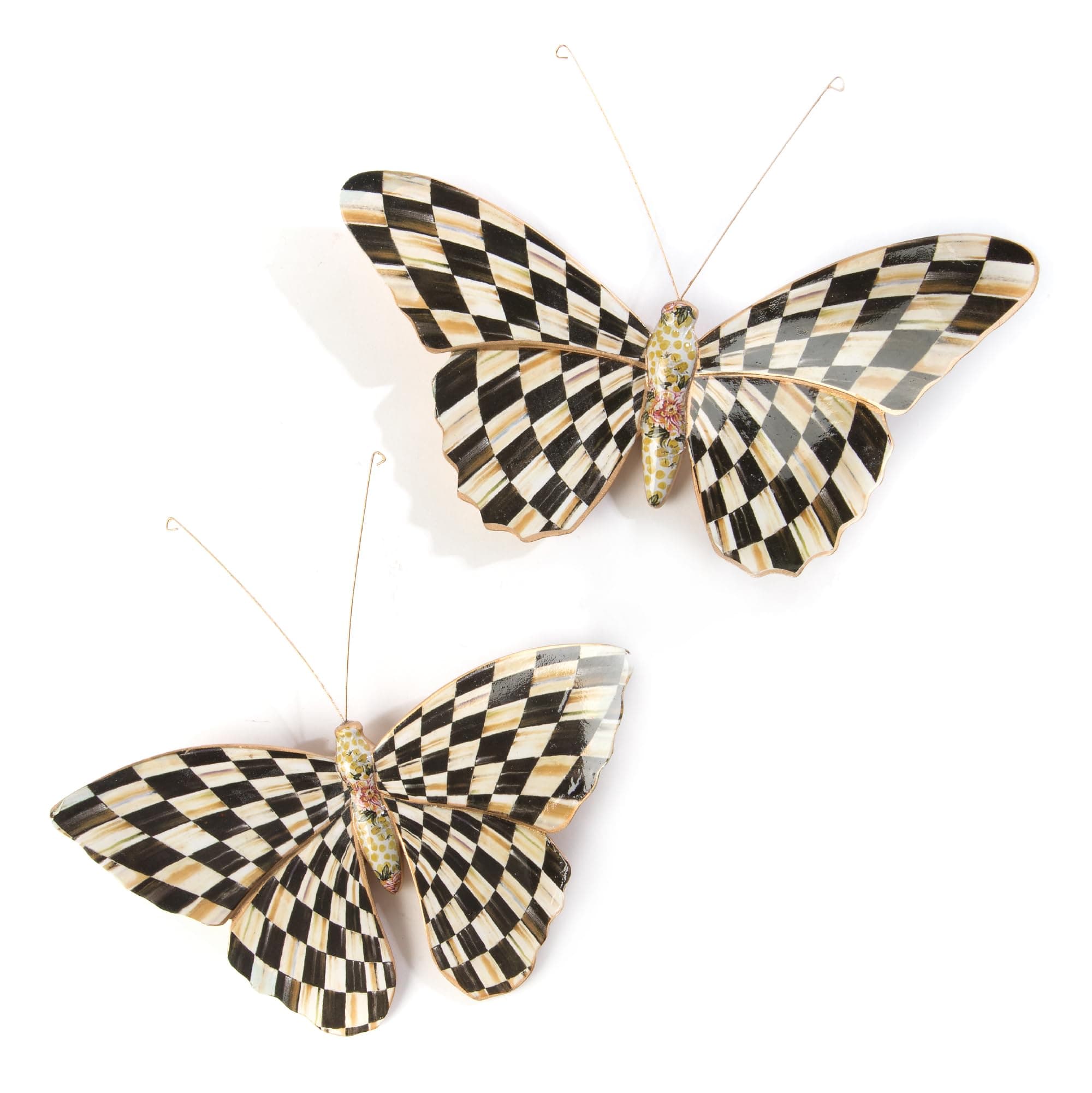 Butterfly Duo, Hanging Butterfly Wall Decor, Black-and-White Courtly Check, Set of 2