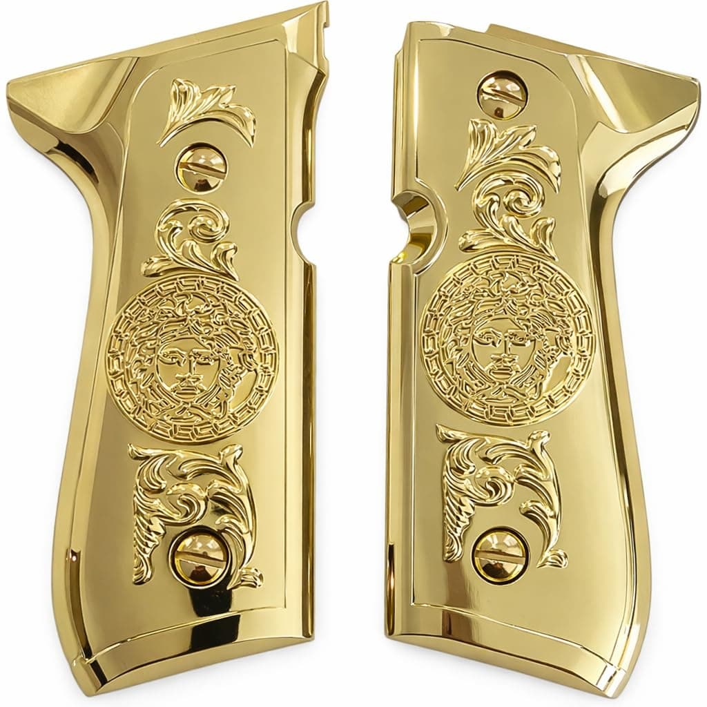 Custom Grips for Beretta 92 Series, Also Will fit Beretta 92F, 92FS, M9, 96 Grips Gold Plated Grip Screws Included
