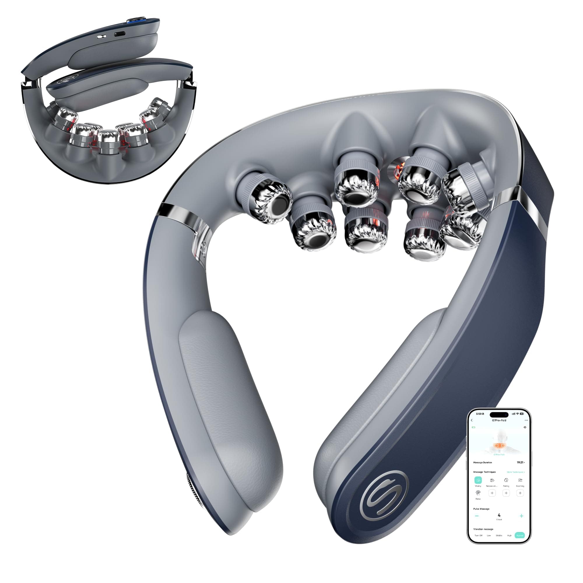 SKG Foldable Neck Massager for Pain Relief Deep Tissue Vibration Cordless Travel Massager,Portable 3D Neck Massager for Office Home Car Gifts for Men Women Dad Mom Grandpa