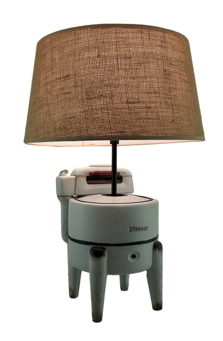 Antique Finish Vintage Washing Machine Table Lamp w/Burlap Shade 19 Inch