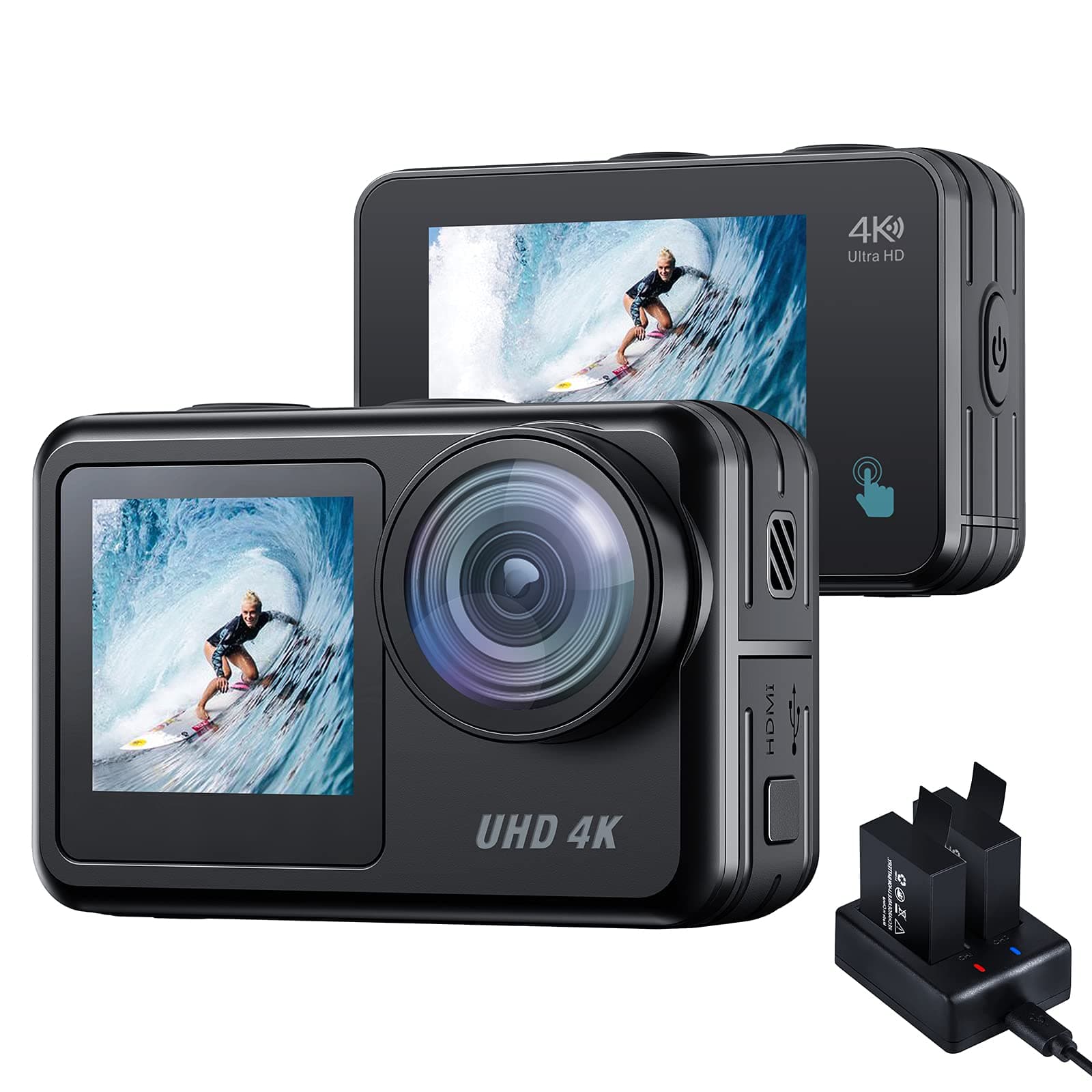 ACTMAN Action Camera 4K 20mp Dual Screen 131 ft WiFi Waterproof Underwater Camera Camcorder Touch Screen Vlog Camera EIS Remote Control Sport Cam with Charger and 2X 1350mAh Batteries