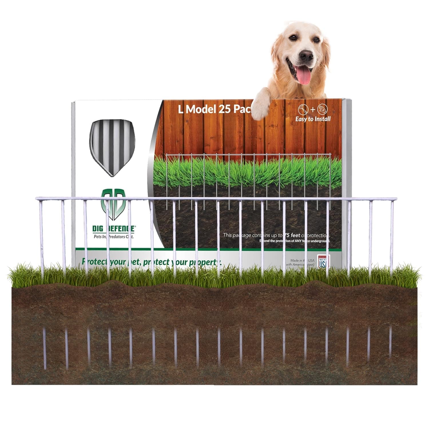 Dig Defence Original Animal Barrier Fence, Ideal Holiday Christmas Presents, Ideal Gift for Pet Lovers Large Decorative Outdoor Fence for Dogs and Rabbits, Yard and Patio, 32"(L) X 10"(H), 25 Pack