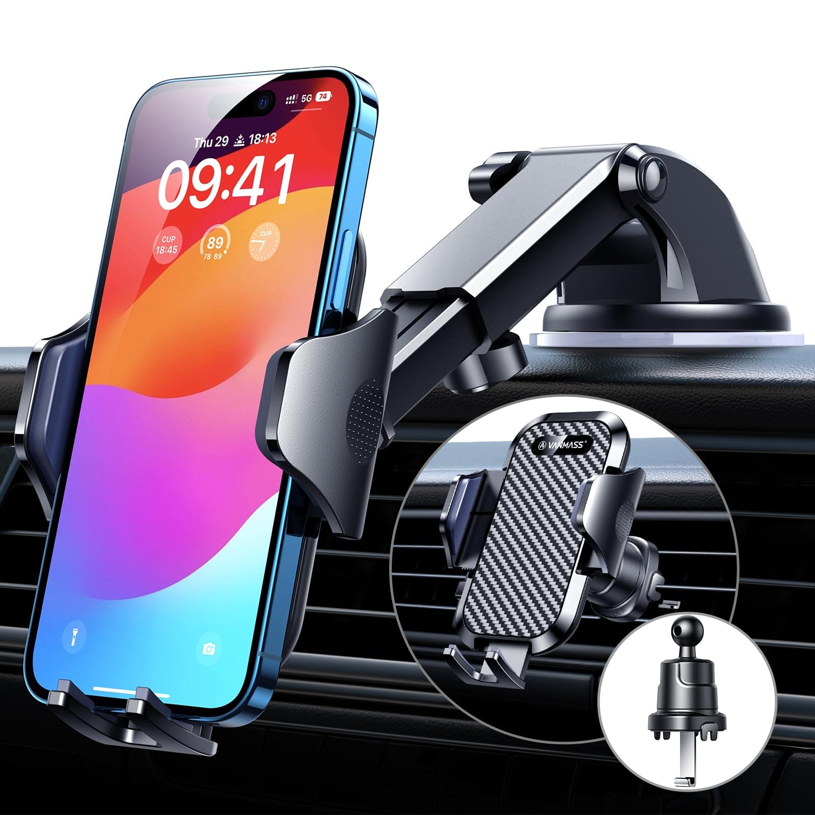 - VANMASS Car Phone Holder 2026 Ultimate Military-Grade Phone Holder for Your Car Windshield Dashboard【Newest Best Strongest】 Cell Phone Car Mount for iPhone Samsung Android Speaker Mounts