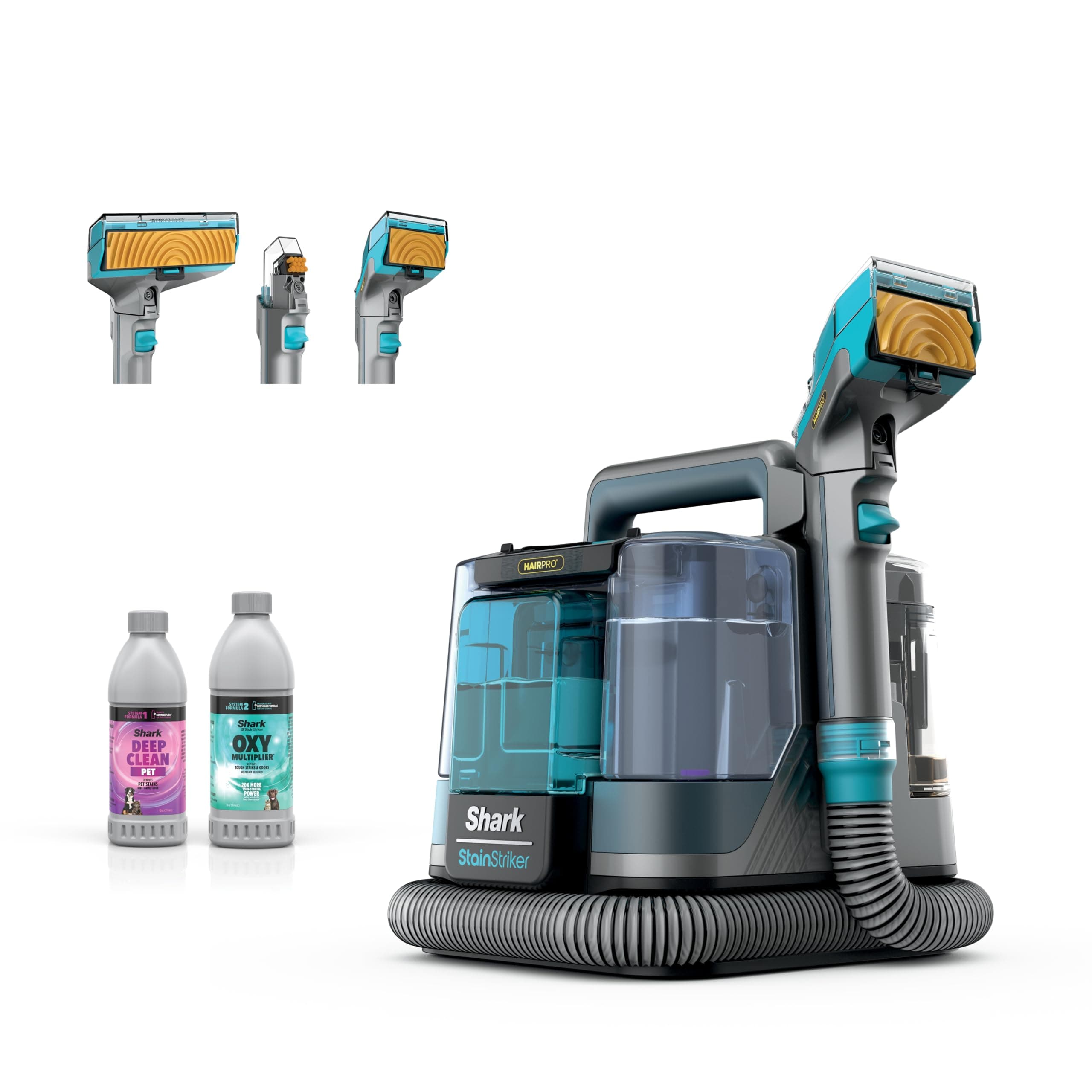 Shark StainStriker HairPro Portable Carpet, Upholstery & Area Rug Cleaner, Stain, Hair & Odor Remover, 3 Tools & dual activated Solution, Teal, PX253BRN