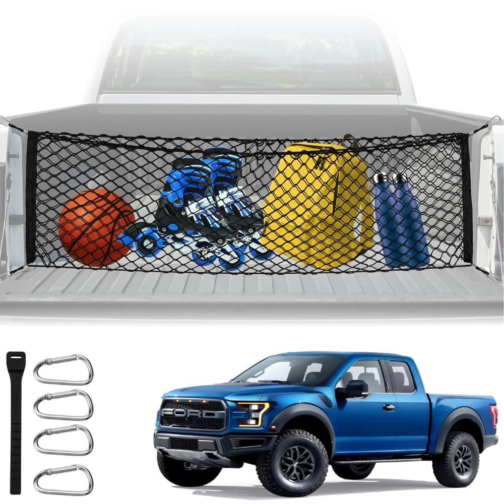 Truck Bed Cargo Net, Adjustable Truck Bed Divider 50"x 18", Premium Heavy Duty Cargo Net for Pickup Truck Bed Organizers and Storage, Compatible with Chevy Silverado Ford F150, Automotive Cargo Nets