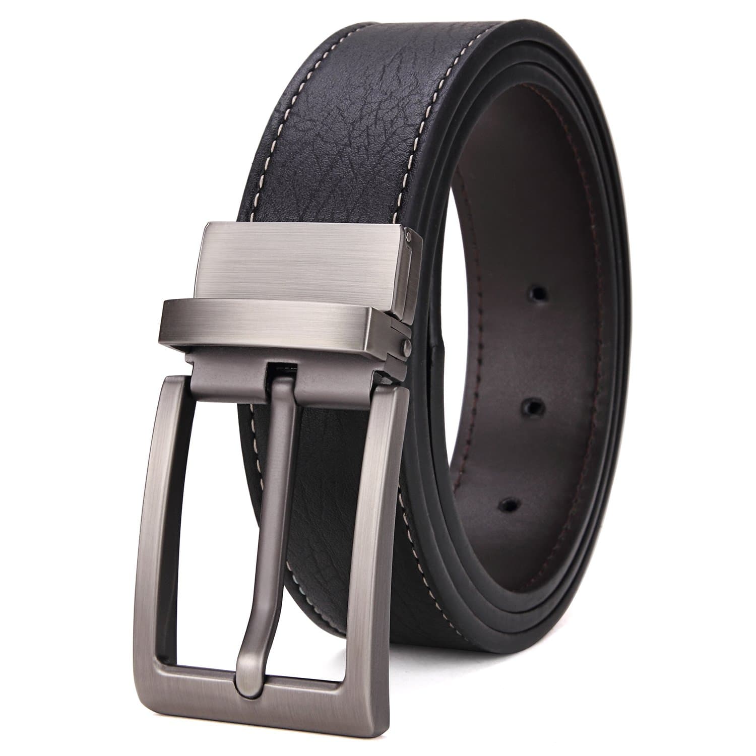 Matasuha Men’s Reversible Belt Dress Leather Belts For Men Rotated Buckle Black, 39 40 Waist
