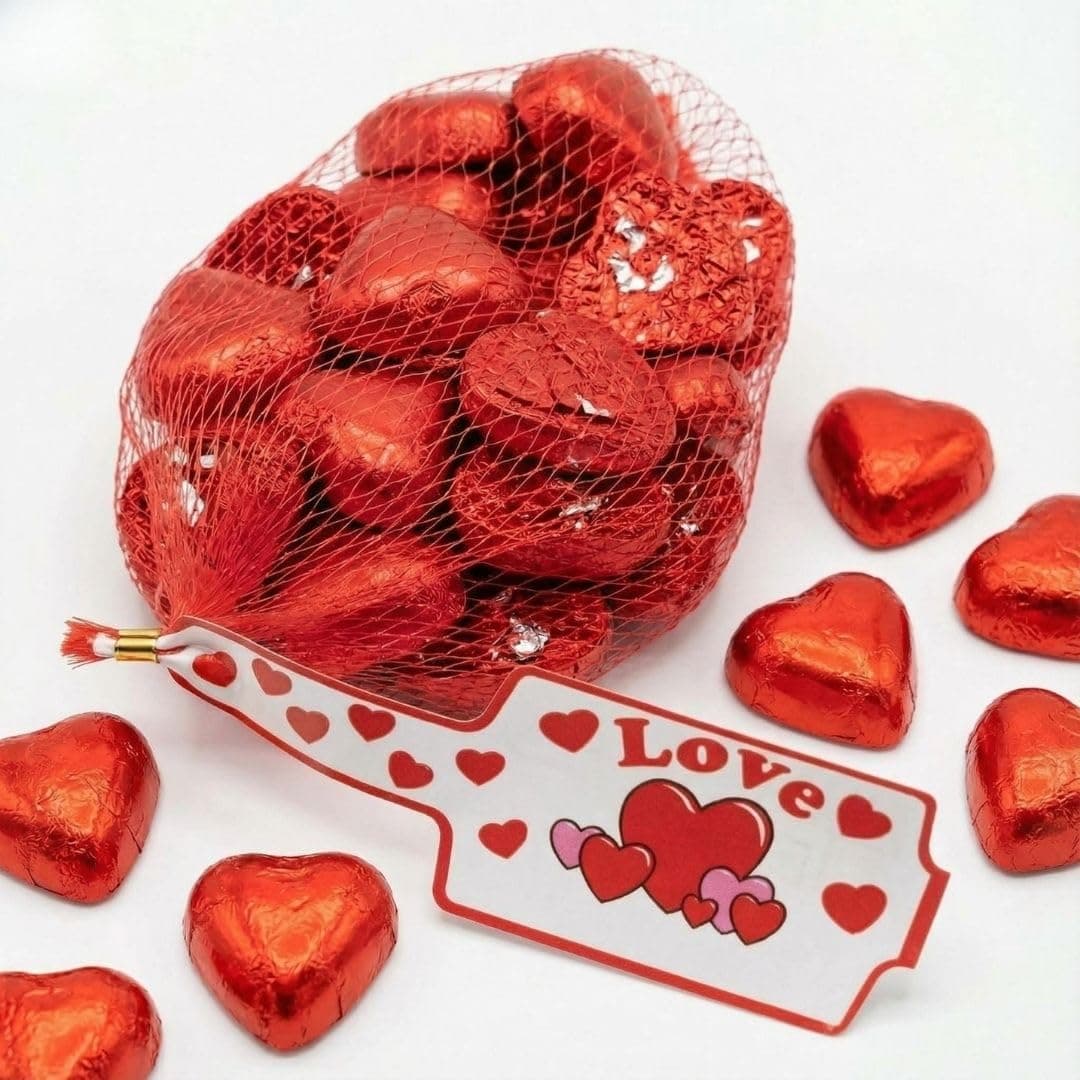 Milk Chocolate Hearts – 20 Small Red Foil Wrapped Valentines Chocolate Hearts Love Heart Chocolates | Wedding Favour Chocolates