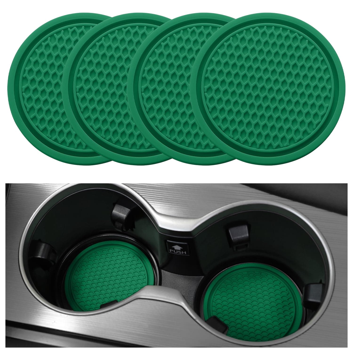 SINGARO Car Cup Coaster, 4PCS Universal Non-Slip Cup Holders Embedded in Ornaments Coaster, Car Interior Accessories, Green
