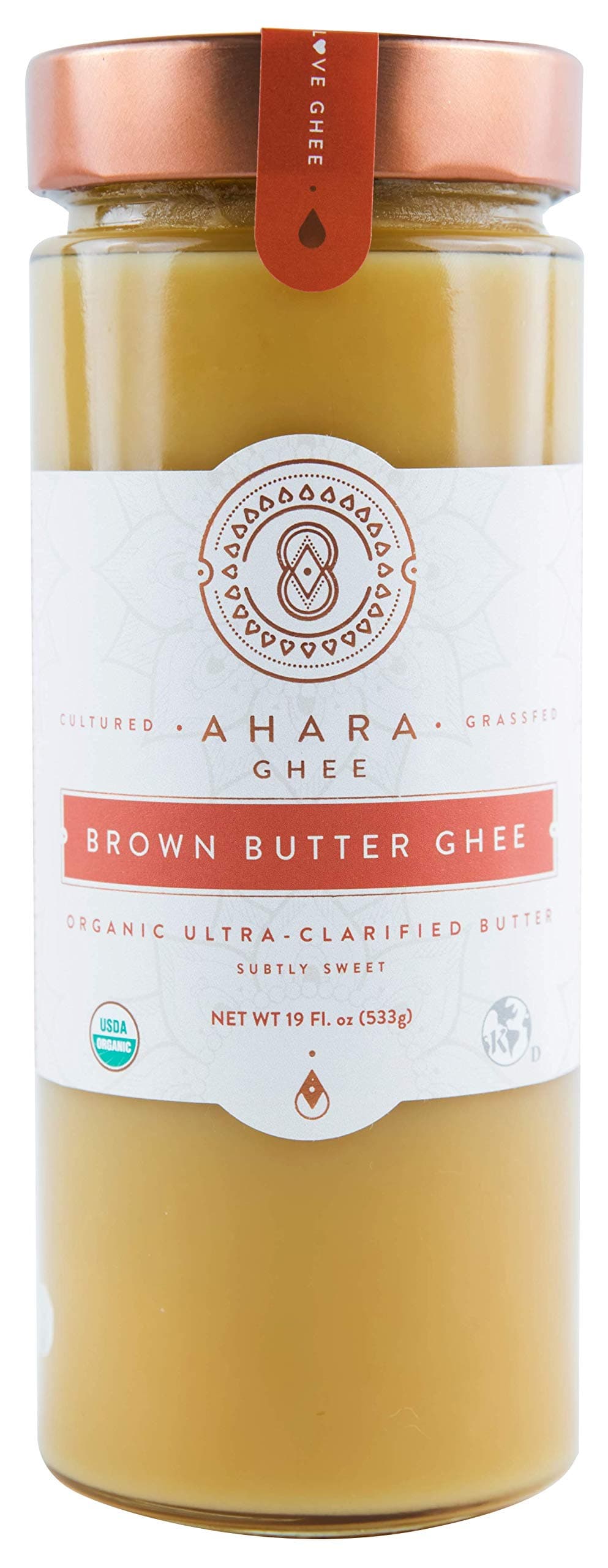 Ahara Rasa Brown Butter Organic Ghee 19oz, 100% Pure Grass Fed. (19 fl oz)