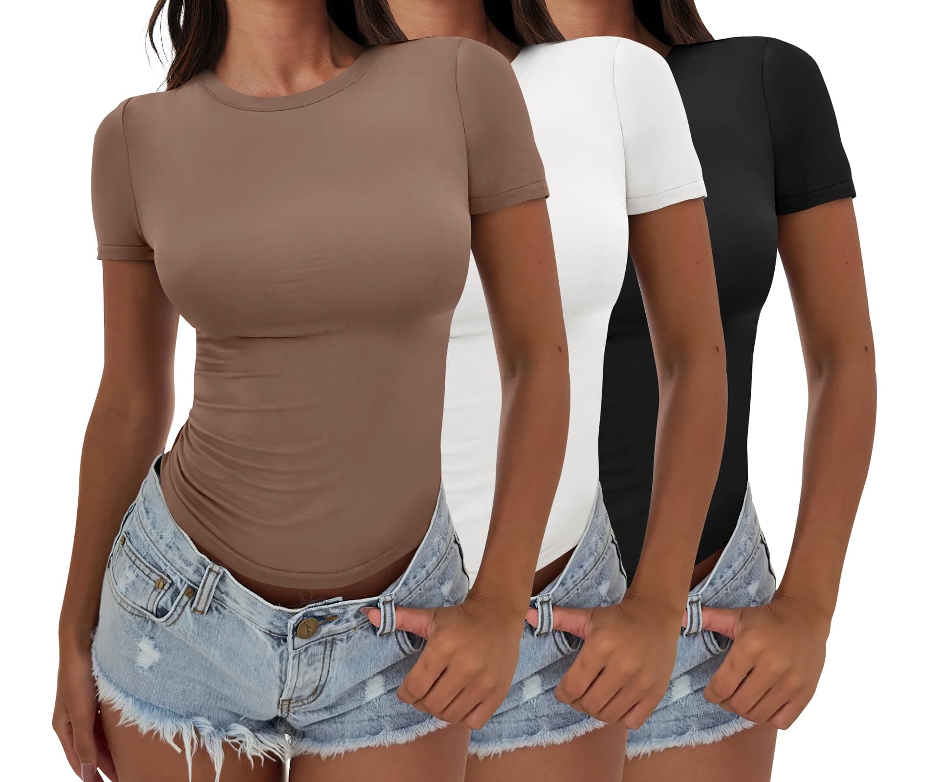 Women’s 3 Pack Short Sleeve Shirts 2026 Crop Tops Tight Fitted Basic Tees Workout T Shirts Y2k Clothes Summer Outfit