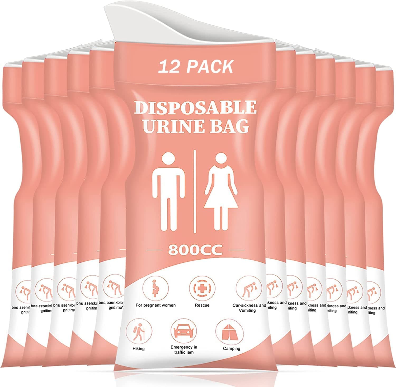 DIBBATU Disposable Urine Bag, 12/24 PCS Pee Bags for Travel for Women/Men, 800ML Emergency Portable Urinal Bag and Vomit Bags, Unisex Urinal Bag for Camping, Traffic Jams, Pregnant, Patient