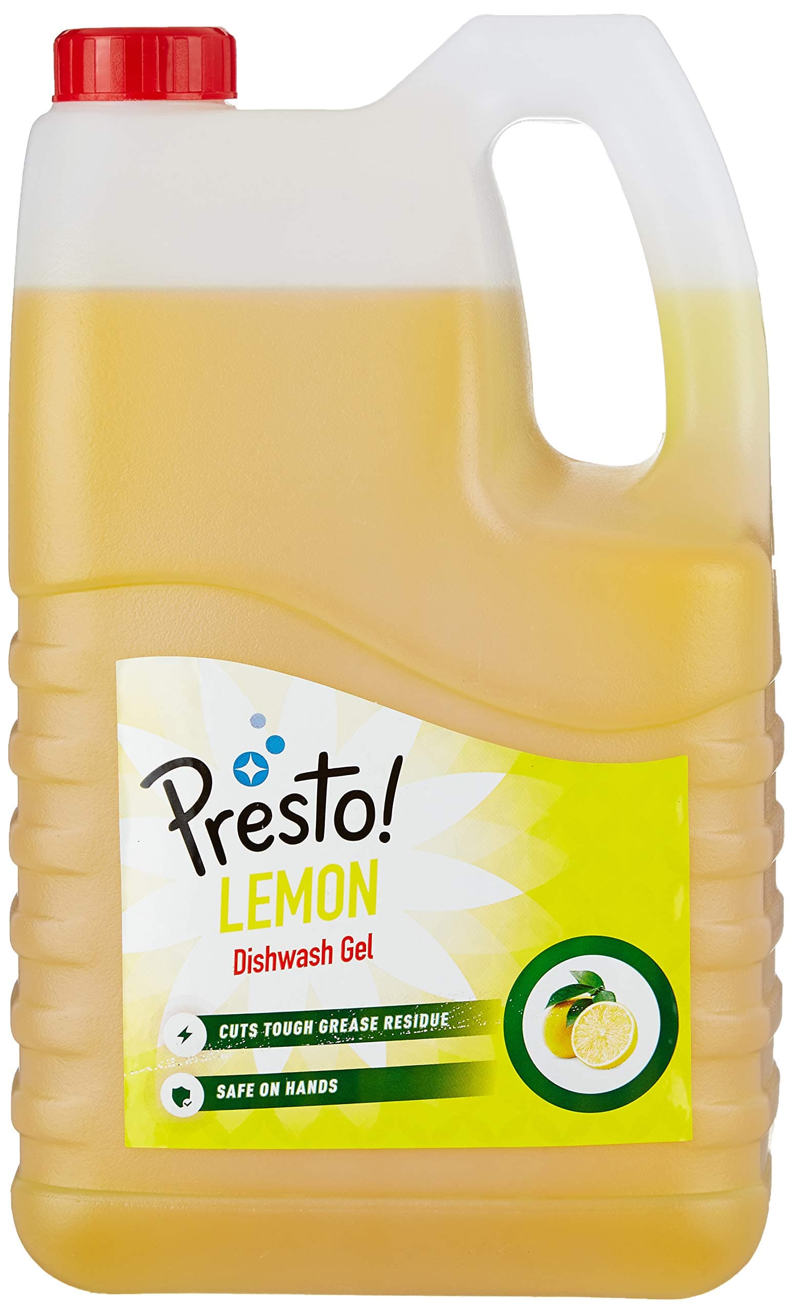 Amazon Brand - Presto! Dishwash Gel | Lemon | 5 Litre Refill Can | Dishwash Liquid | Cuts Through Grease | Safe On Hands