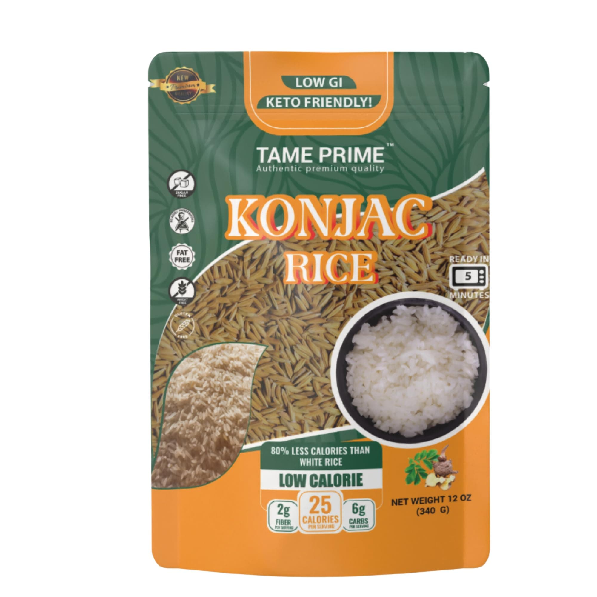 Tame prime dried Shirataki rice, Konjac rice 12 oz, Keto Friendly,Low GI,80% less calories than white rice.