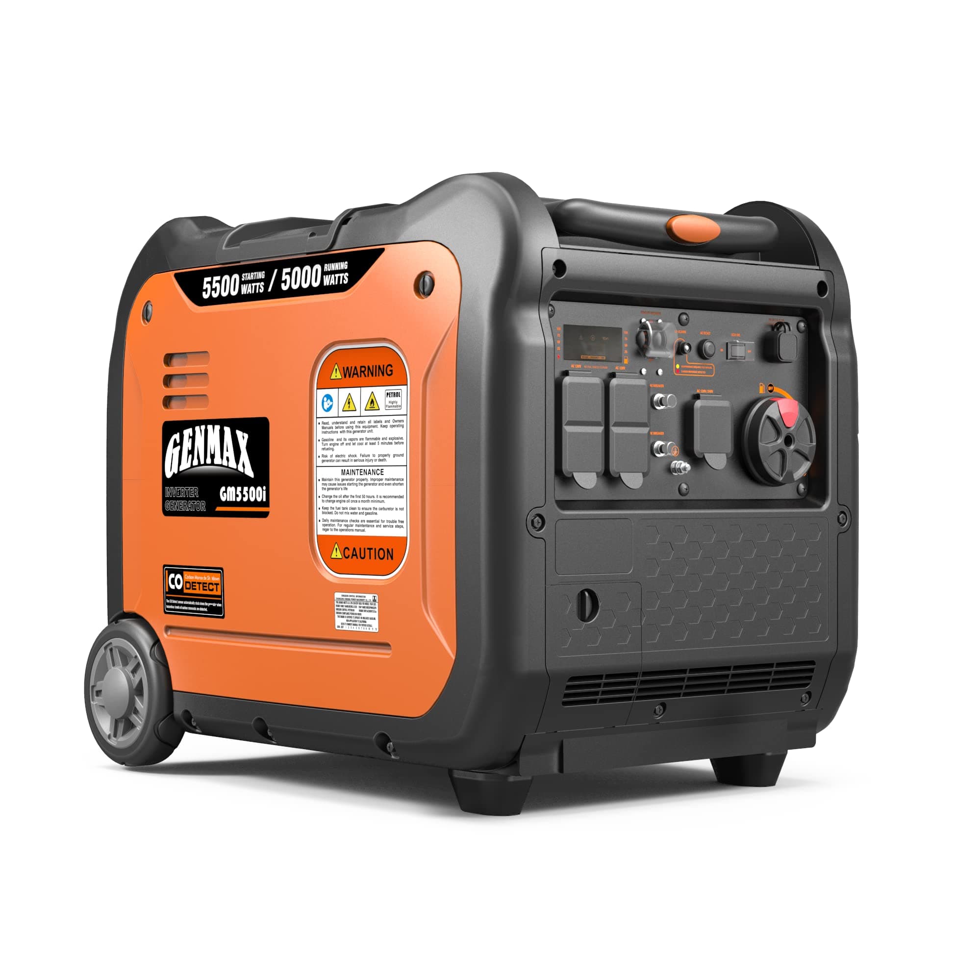 GENMAX Portable Inverter Generator, 5500W Ultra Quiet Gas Engine, EPA Compatible, Eco Mode Function, Ultra Light for Home and Camping Use (GM5500i)