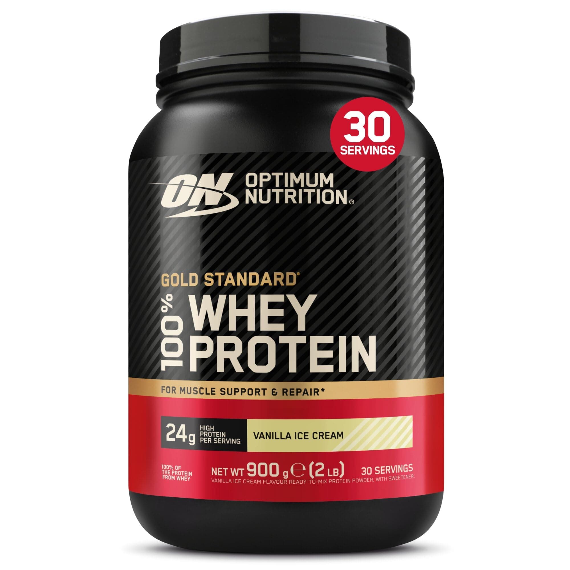 Gold Standard 100% Whey Protein Powder for muscle building and recovery , Vanilla Ice Cream, 900g, 30 servings, Package May Vary