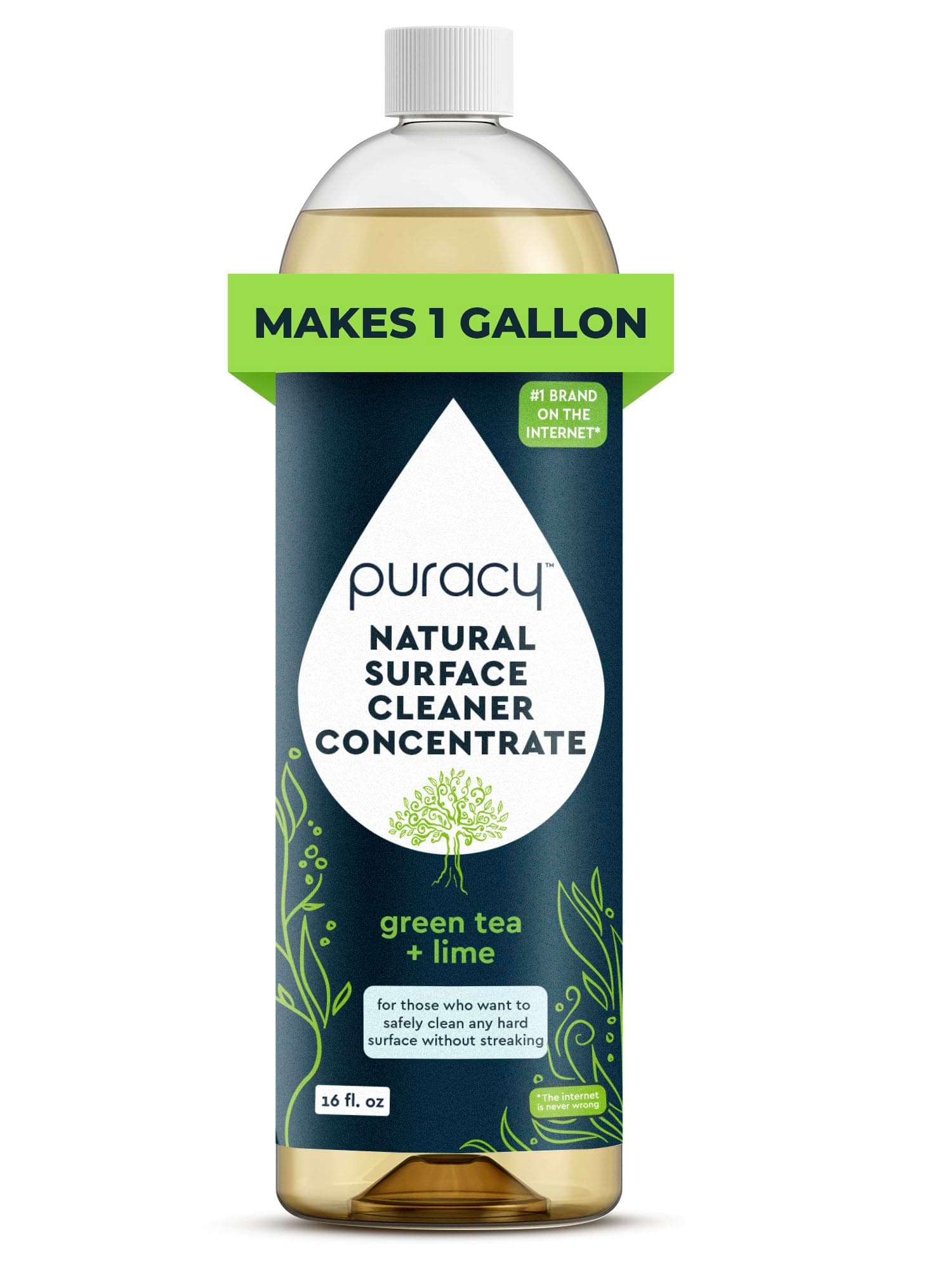 Puracy Multi-Surface Cleaner Concentrate - Plant-Powered All Purpose Cleaner - Surface Cleaner Solution As Seen on TikTok (Green Tea + Lime, 16 fl oz, 1 Pack)