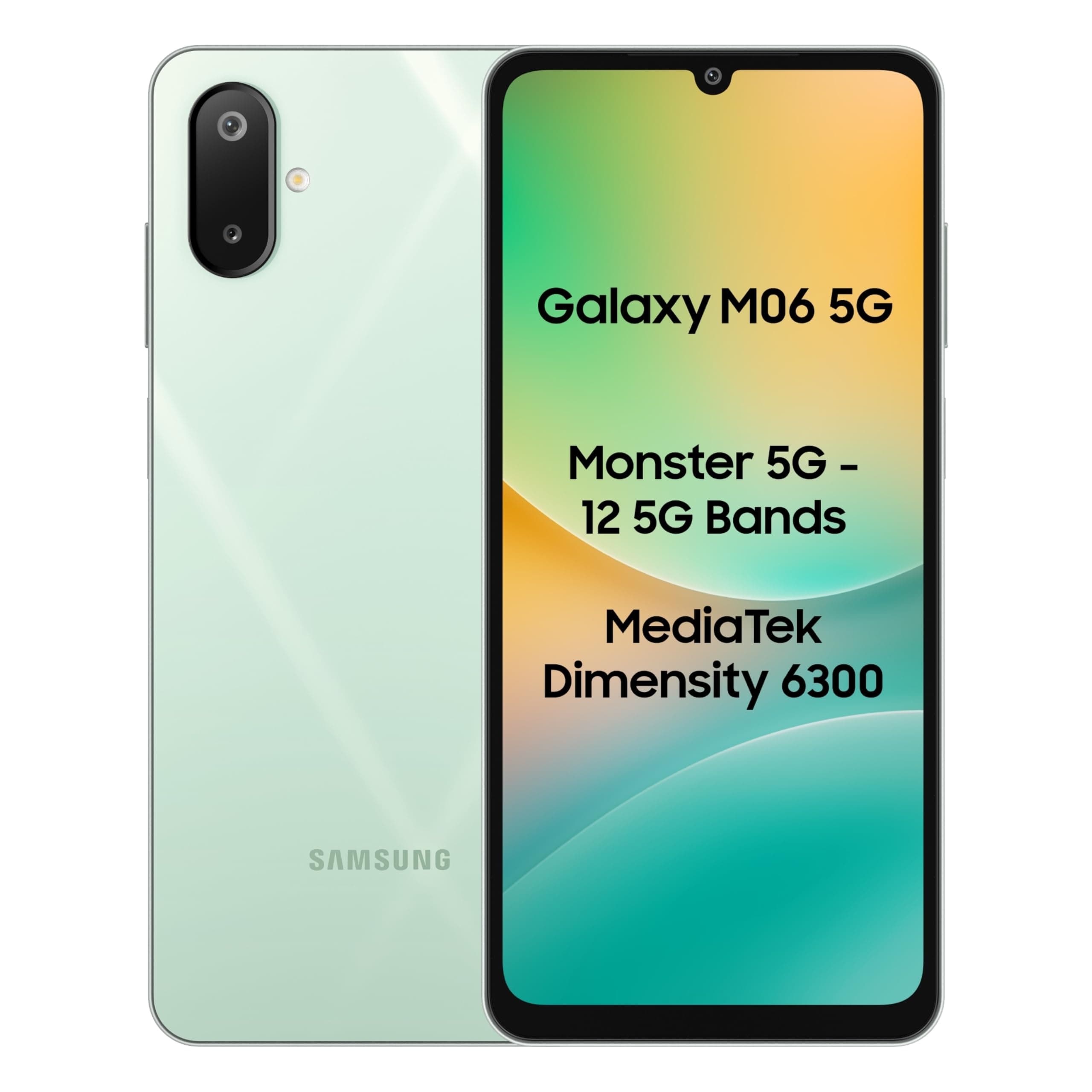 SAMSUNGGalaxy M06 5G (Sage Green, 6GB RAM, 128 GB Storage) | MediaTek Dimensity 6300 | AnTuTu Score 422K+ | 12 5G Bands| 25W Fast Charging | 4 Gen. of OS Upgrades | Without Charger