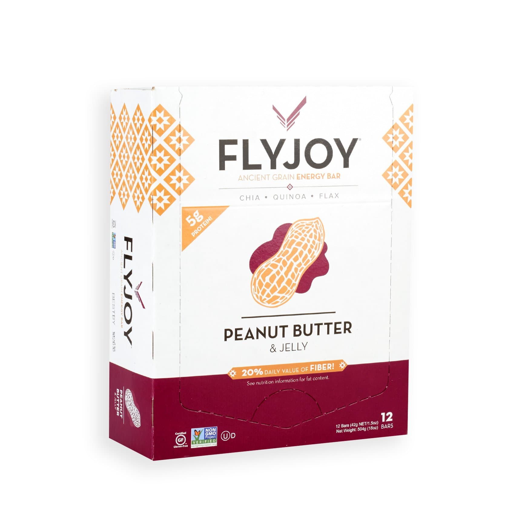 FLYJOY Ancient Grain Energy Bars | Quinoa + Oats + Flax + Chia (12 Bars) (Peanut Butter & Jelly)