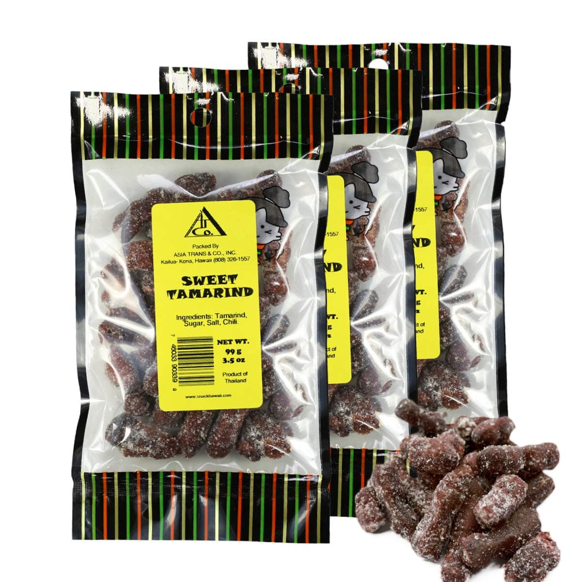 Snack Hawaii Sweet Tamarind - Healthy and Organic Nature's Sour Candy - Sugar, Salt, Chili Flavored Snacks Made Fresh from Real Fruit - Great Preserved Dried Fruits for Asian Cooking - 3-Pack, 3.5oz