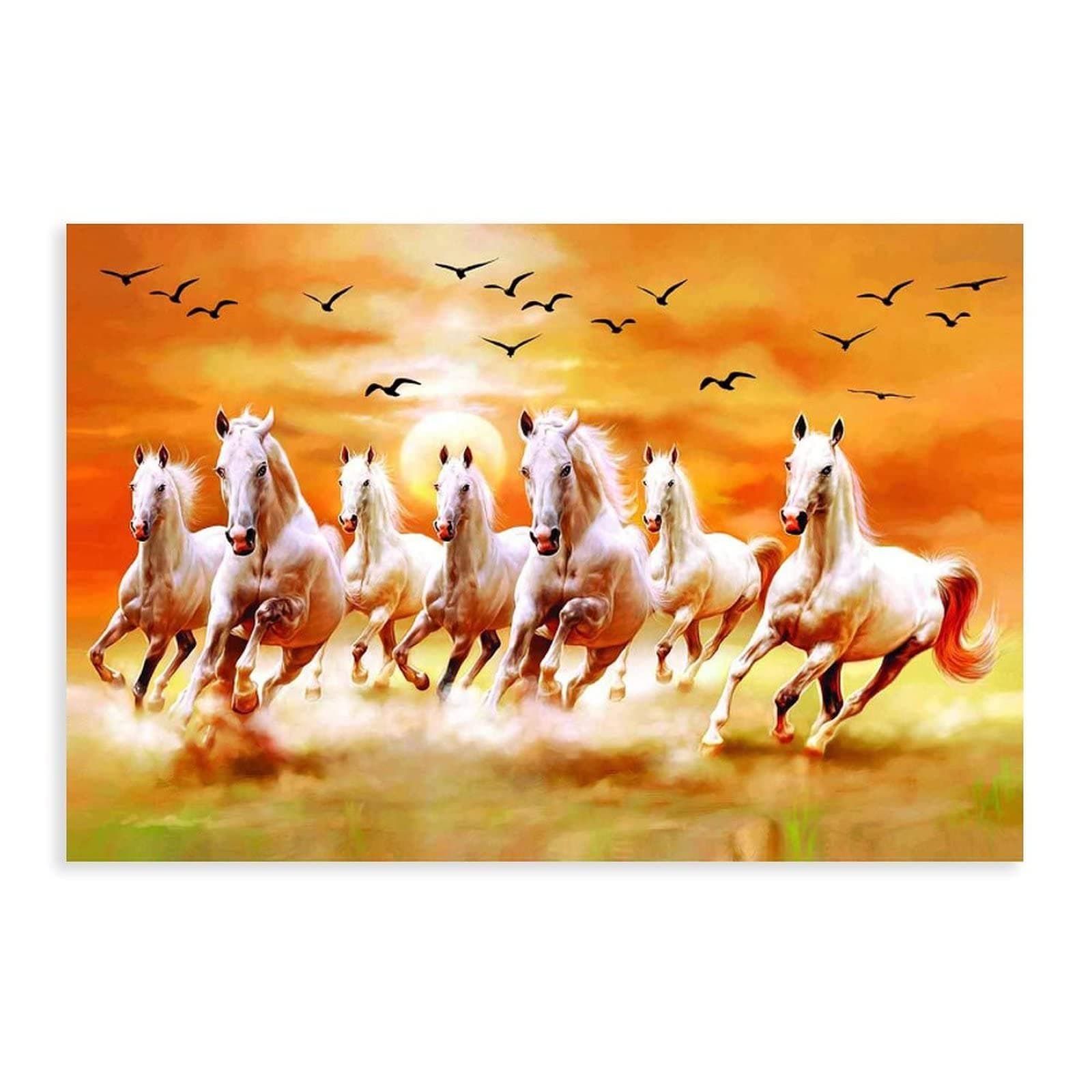 XOOPIT Canvas Wall Art Poster: Seven Lucky Running Wild Horses, Brown, Multicolor, 20" x 30", Modern, Unframed, Bedroom, Living Room