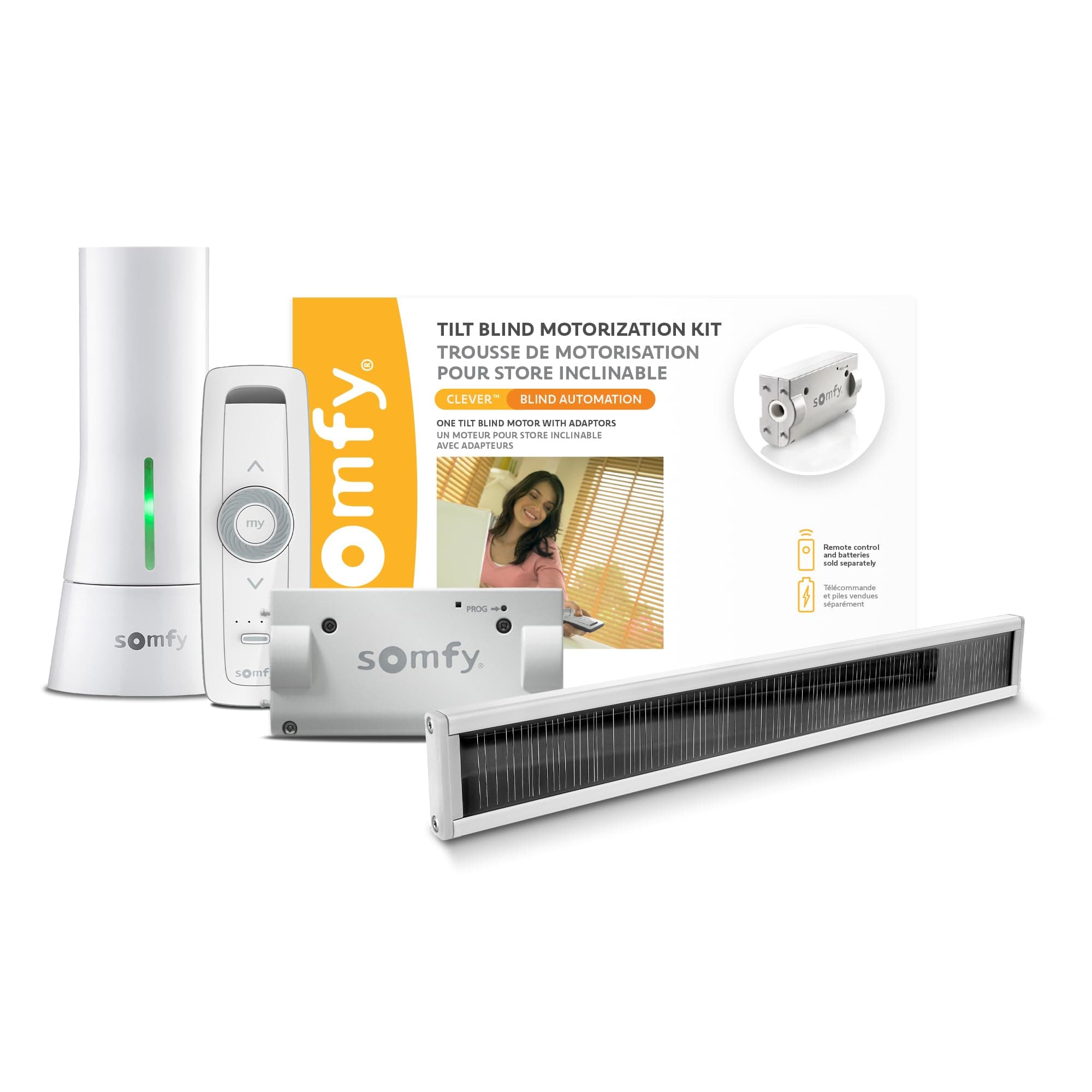 Clever DIY Tilt Blind Motor, Tahoma Hub & Solar Panel Bundle - Voice-Controlled Blinds for Light & Privacy - #1811731, #1870470, #9027294