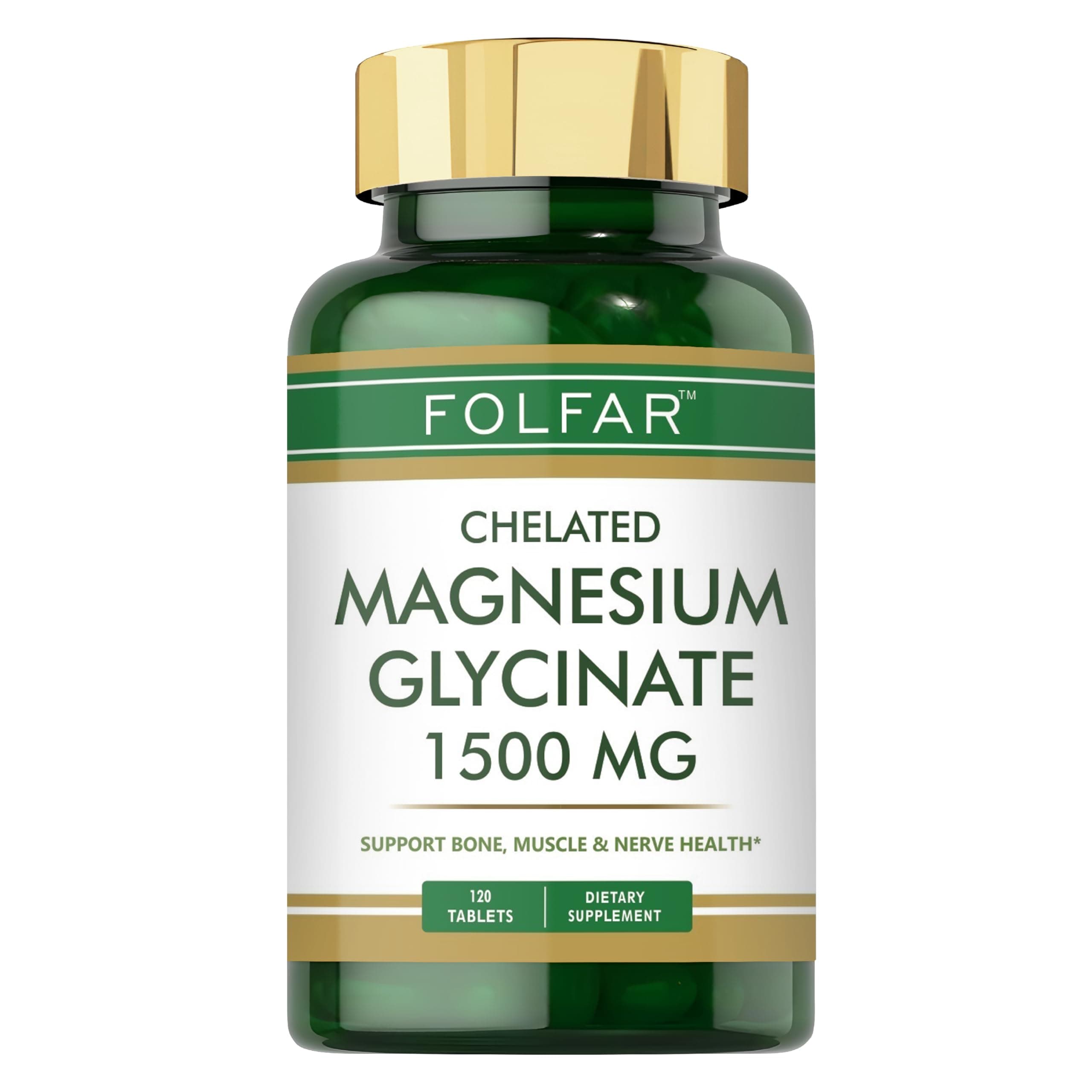 Chelated Magnesium Glycinate (1500 mg) - 120 Tablets | High Absorption Supplement Supports Bone, Muscle & Nerve Health | Promotes Stress Relief, Sleep Quality & Heart Health | Non-GMO