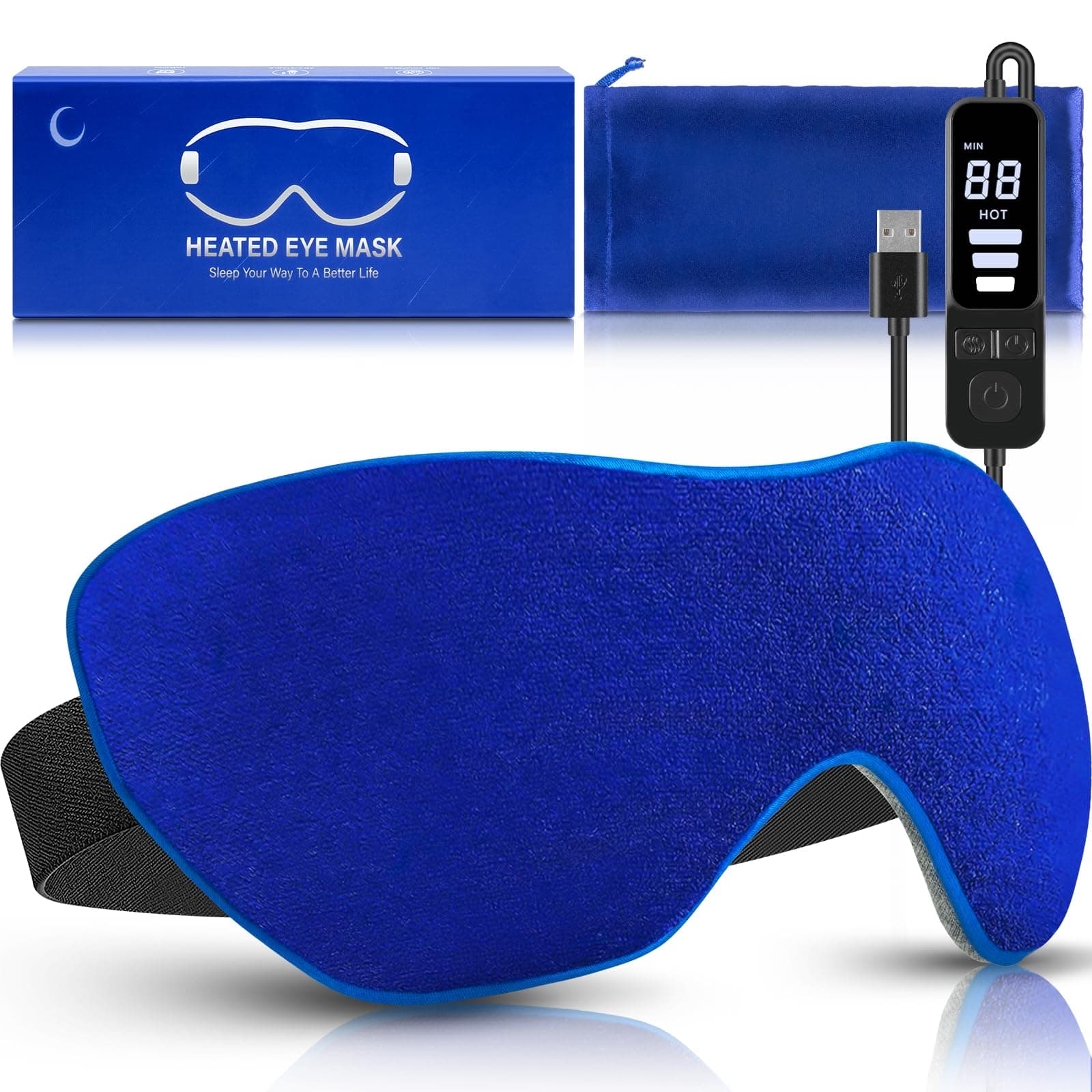 Heated Eye Mask, Washable Dry Eye Mask Heat Eye Compress with Flaxseed, Warm Eye Compress Heating Pad with Temperature Timer Control for Sleep, Blepharitis, Dark Circles, MGD, Puffy Eyes