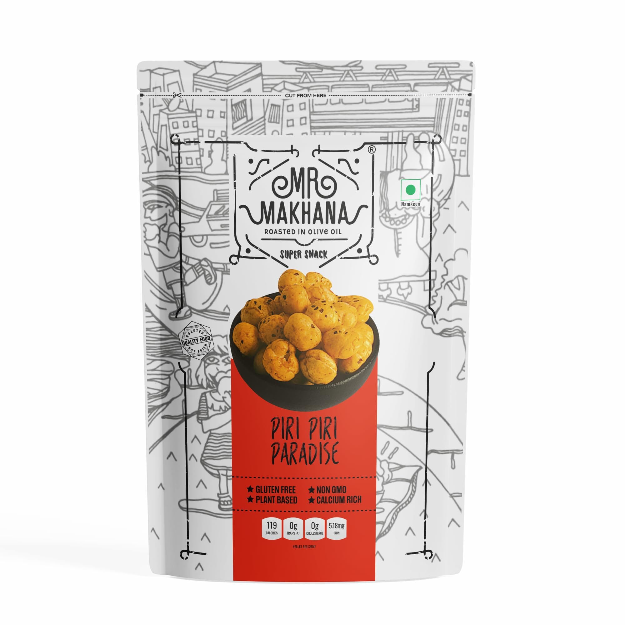 Mr Makhana Piri Piri Paradise 75g I Gluten-free I MSG Free I Healthy Snacks I Roasted in Olive Oil I Zero Trans Fat I Rich Calcium I Roasted Makhana & Foxnuts