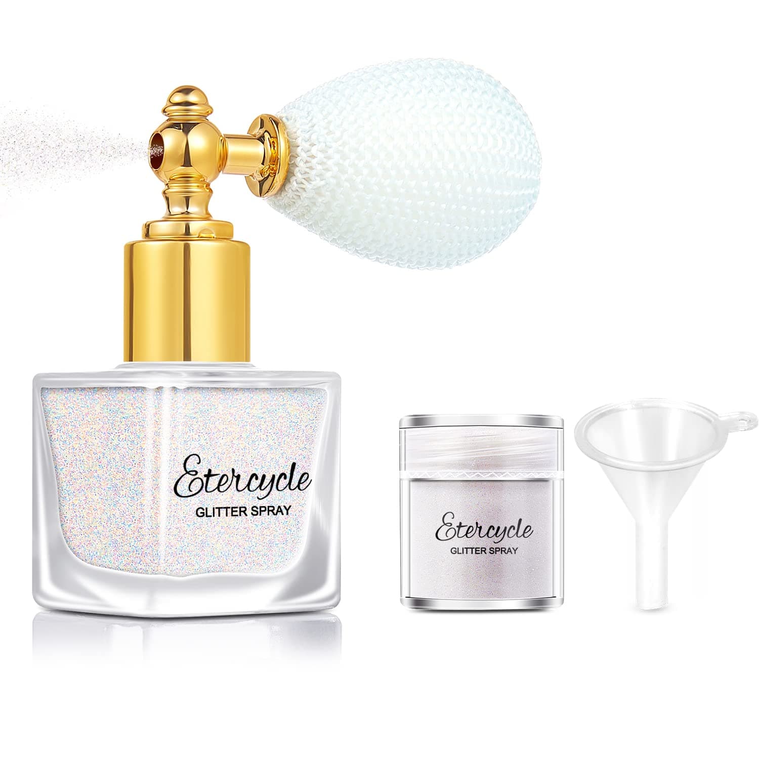 Etercycle White Body Glitter Spray, Shimmering Spray Powder Sparkle Powder, Cosmetic Shimmer Makeup Glitter for Hair and Body Face Clothes Nail Art Craft Design Easter Christmas Halloween Crafts