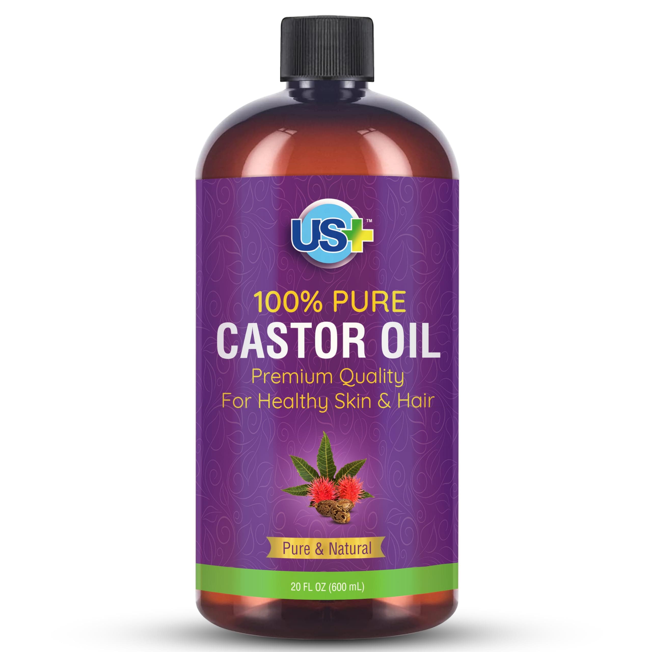 20oz 100% Pure Castor Oil - Cold-pressed, Unrefined, Hexane-free - BPA Free Plastic Bottle - USP Grade - Premium Quality for Healthy Skin & Hair