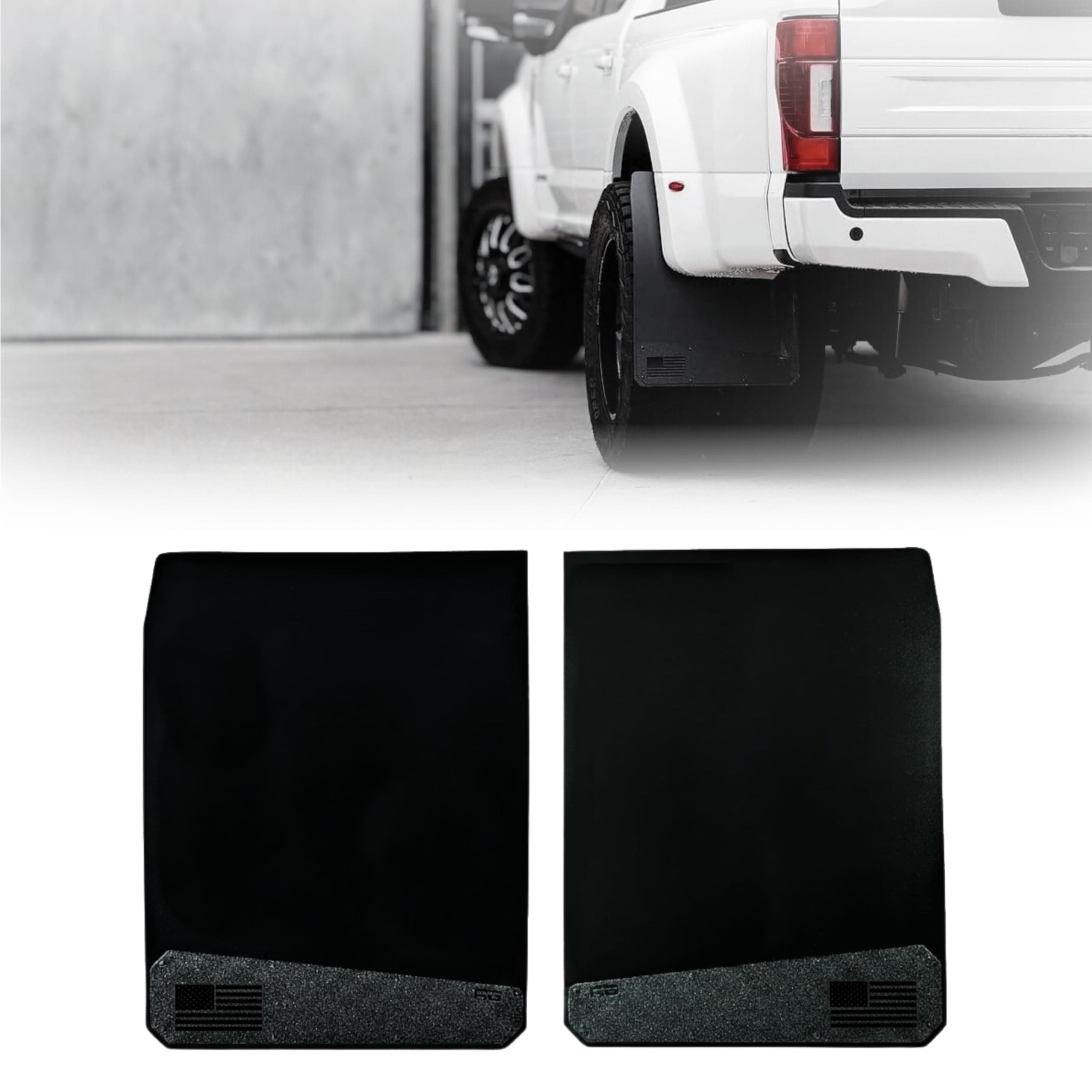 REK GEN ‘Merica Mud Flaps Dually - Heavy Duty Mud Flaps for Trucks and Dually Truck Accessories - Stainless Steel - Easy Install Splash Guard - Made in USA (Black Flag)