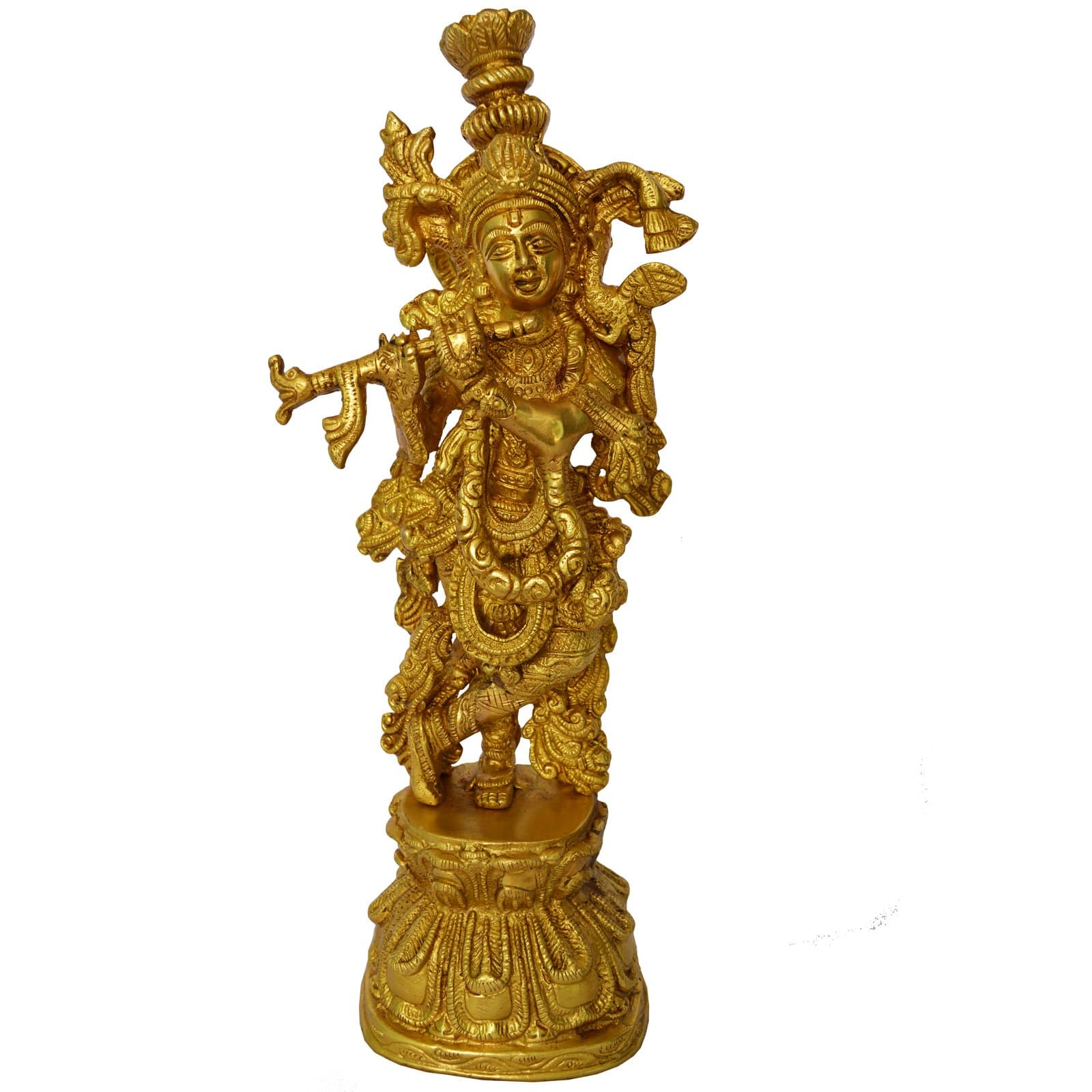 Aakrati Krishna Religious Metal Sculpture Yellow Finish - Hindu Religious Lord Statue in Brass Metal - Unique for Temple Worship and Decoration, a Decorative Figure for Gift