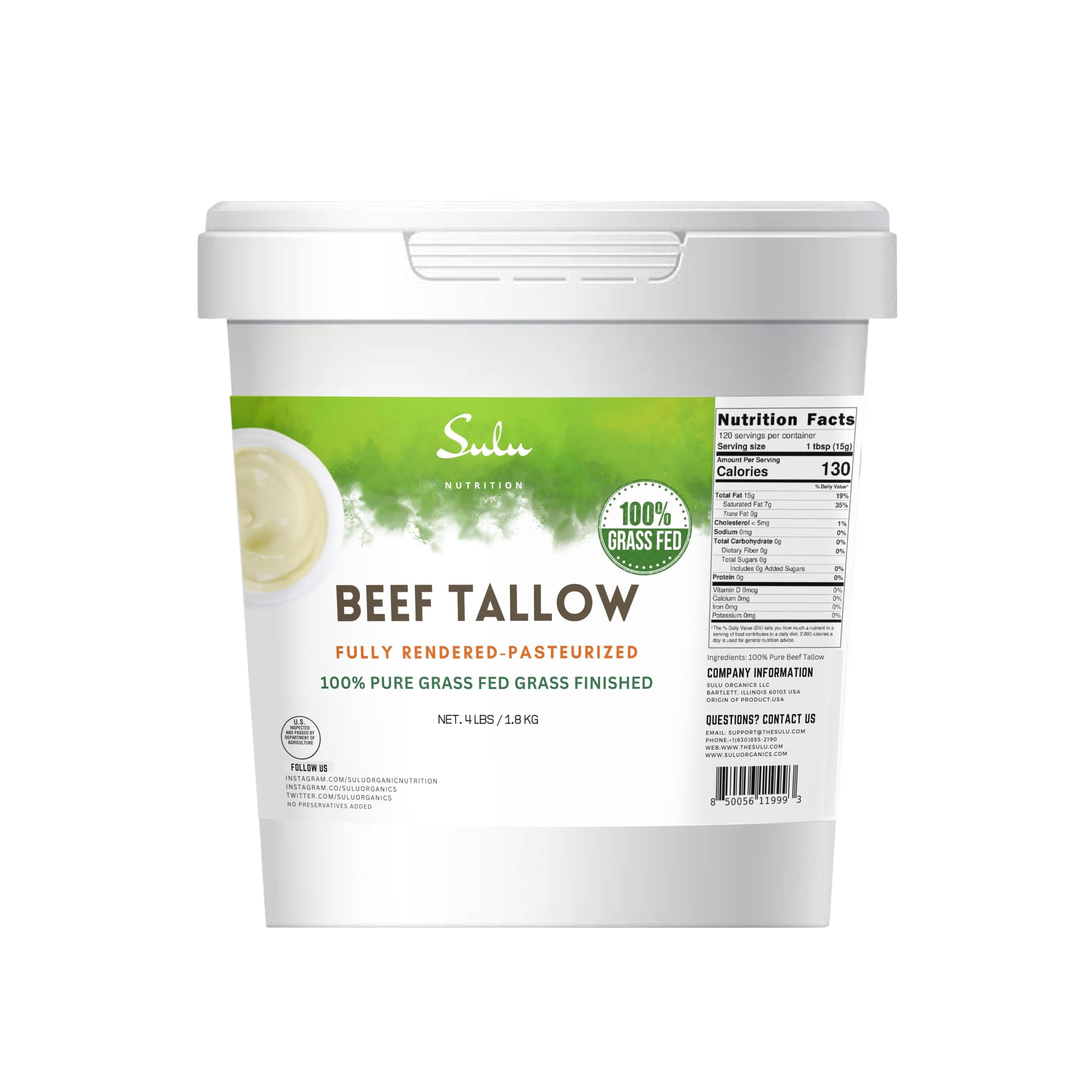 100% Pure Fully Rendered Grass Fed Grass Finished Beef Tallow- (4 lbs)