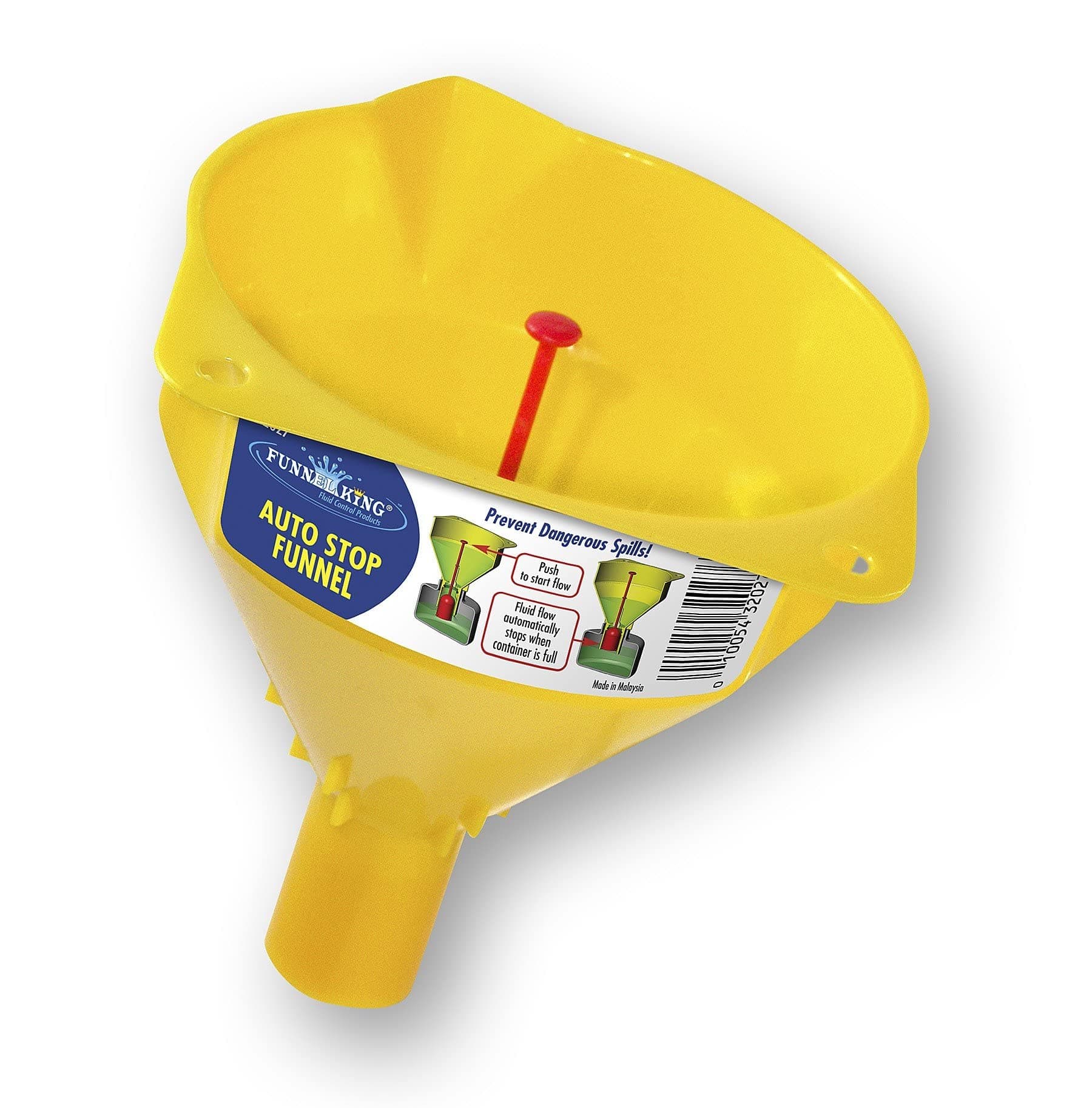 32027 Funnel King Auto Stop Polypropylene Funnel, 16 Oz, Yellow