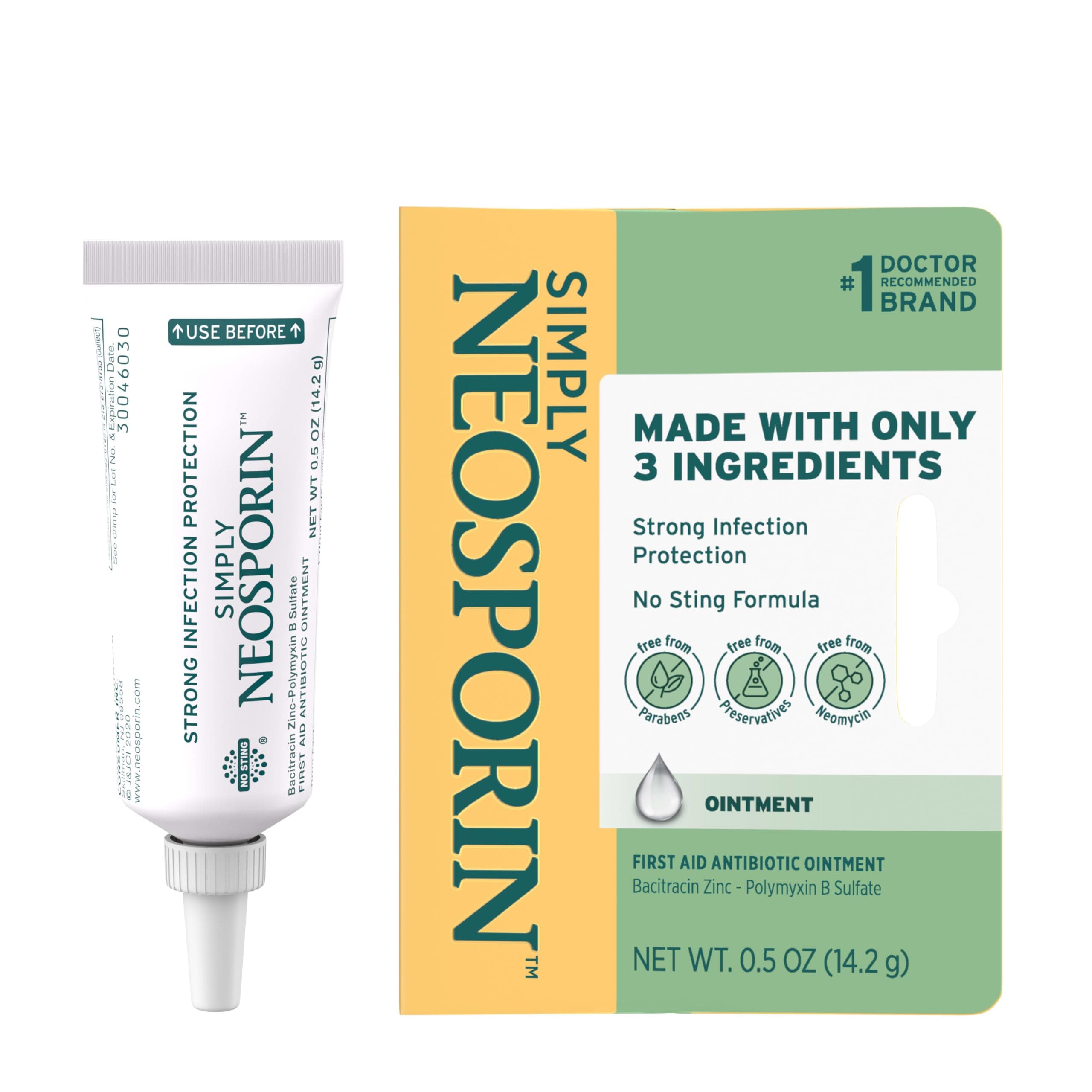 Simply Formula 3-Ingredient First Aid Antibiotic Ointment and Wound Care Treatment with Bacitracin Zinc and Polymyxin B Sulfate, Preservative-, Paraben- and Neomycin-Free, 0.5 oz