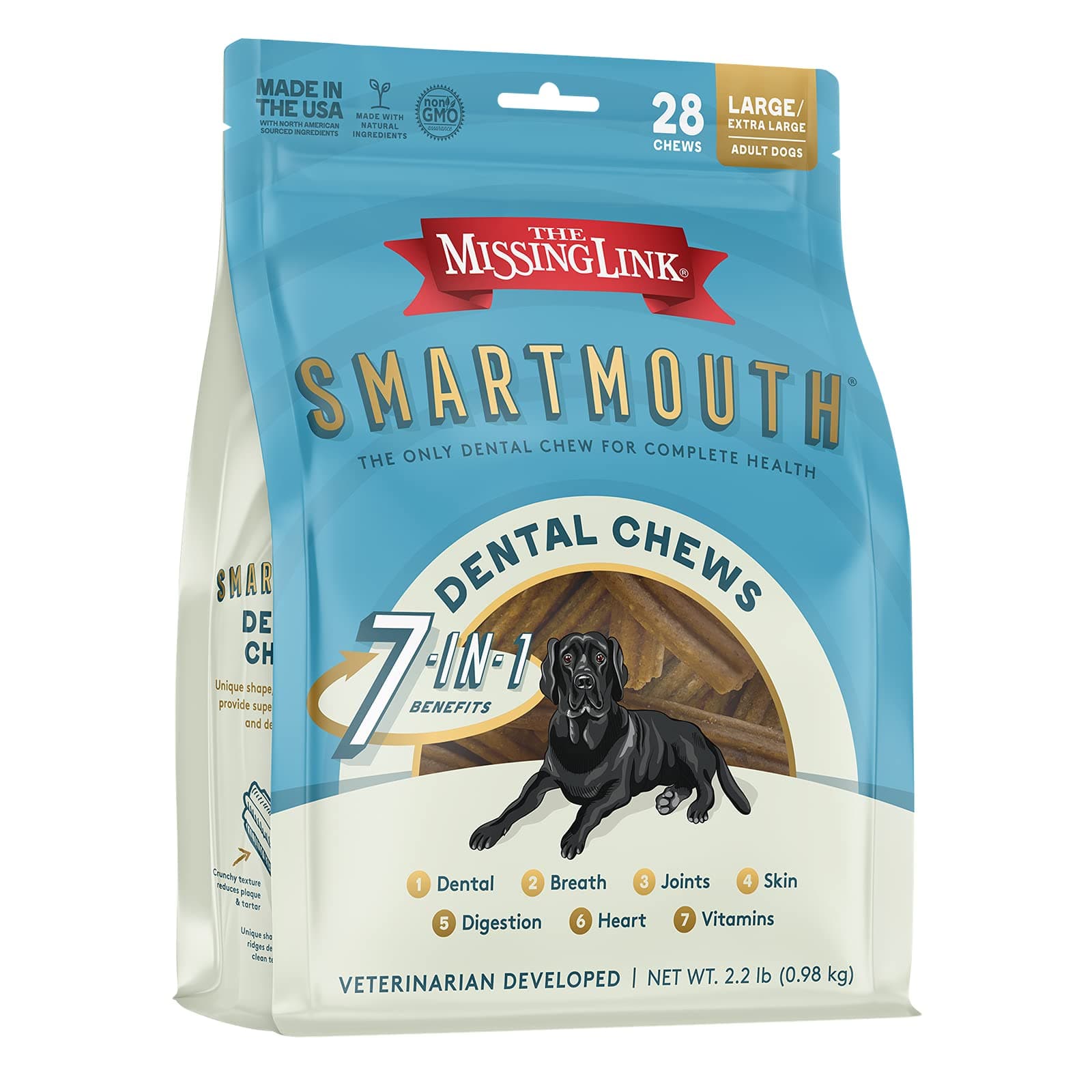 Smartmouth Vet Developed Chewable Dental Treats, 7 in 1 Benefits: Healthy Teeth & Gums, Breathing, Skin, Joints, Digestion, Heart, Immune System
