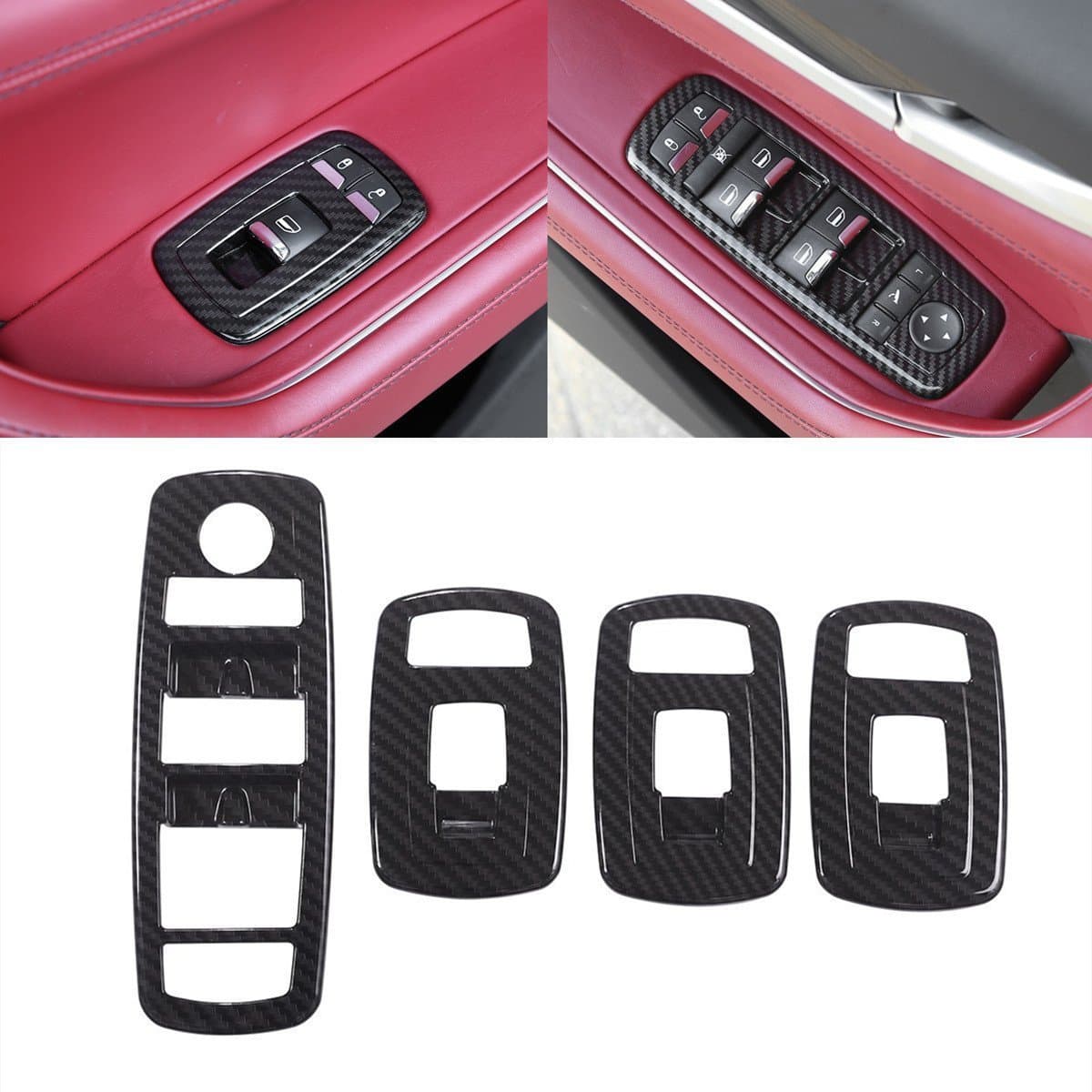 Car Door Window Glass Lift Button Panel Trim Cover Compatible with Maserati Levante 2016-2021 Ghibli 2014-2021 Front and Rear Doors Armrest Window Control Switch Decorative Frame Sticker Accessories