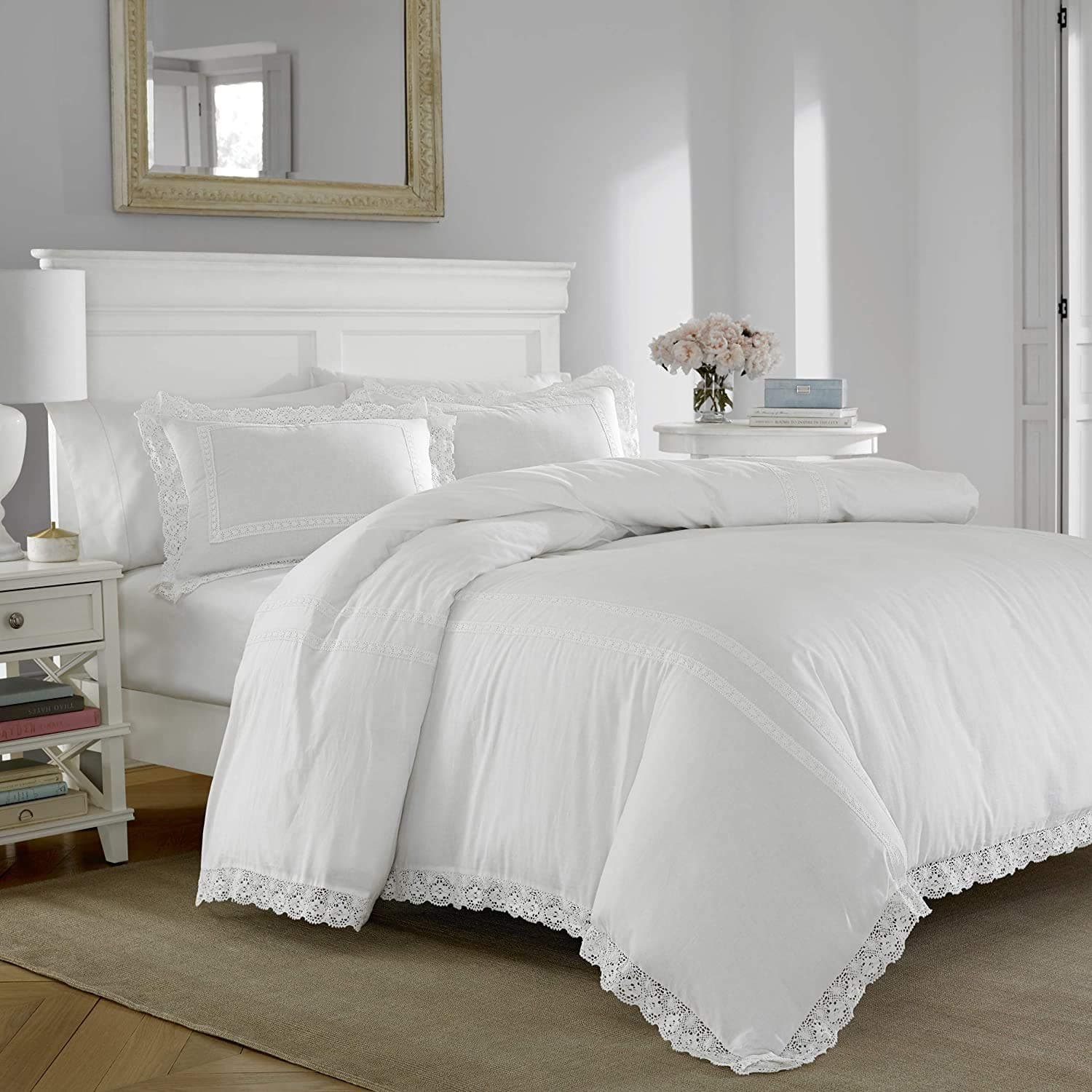 Laura Ashley Home - King Duvet Cover Set, Reversible Cotton Bedding with Matching Shams, Lightweight Decor for All Seasons (Annabella White, King)