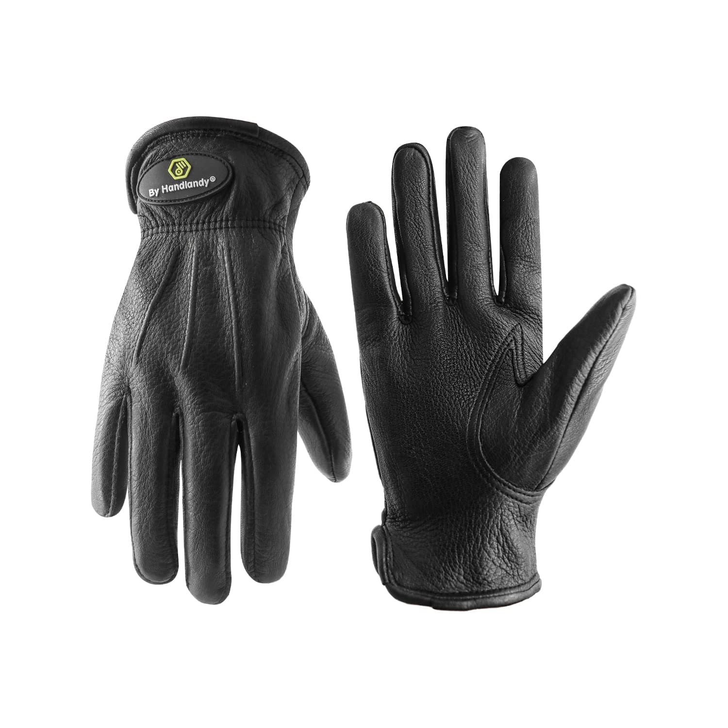 HLDD HANDLANDY Leather Work Gloves for Men & Women, Adjustable Wrist Cowhide Gardening Glove with Reinforced Palm for Driver