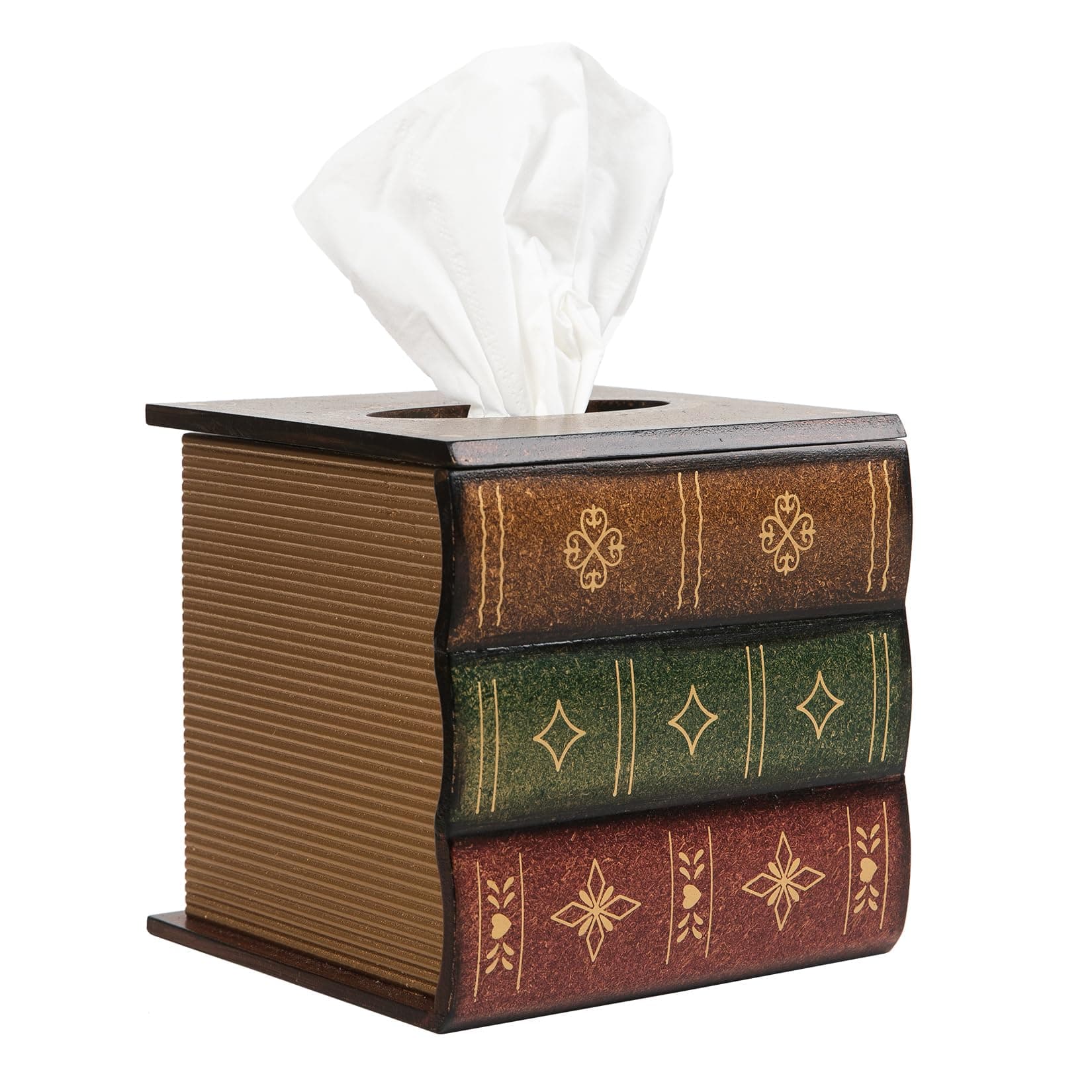 Crafted Classical Retro Wooden Antique Book Tissue Box Cover Square Tissue Holder Dispenser Paper Cover Case Napkin Holder Home Decor for Bathroom Living Room Office car Kitchen (Brown)