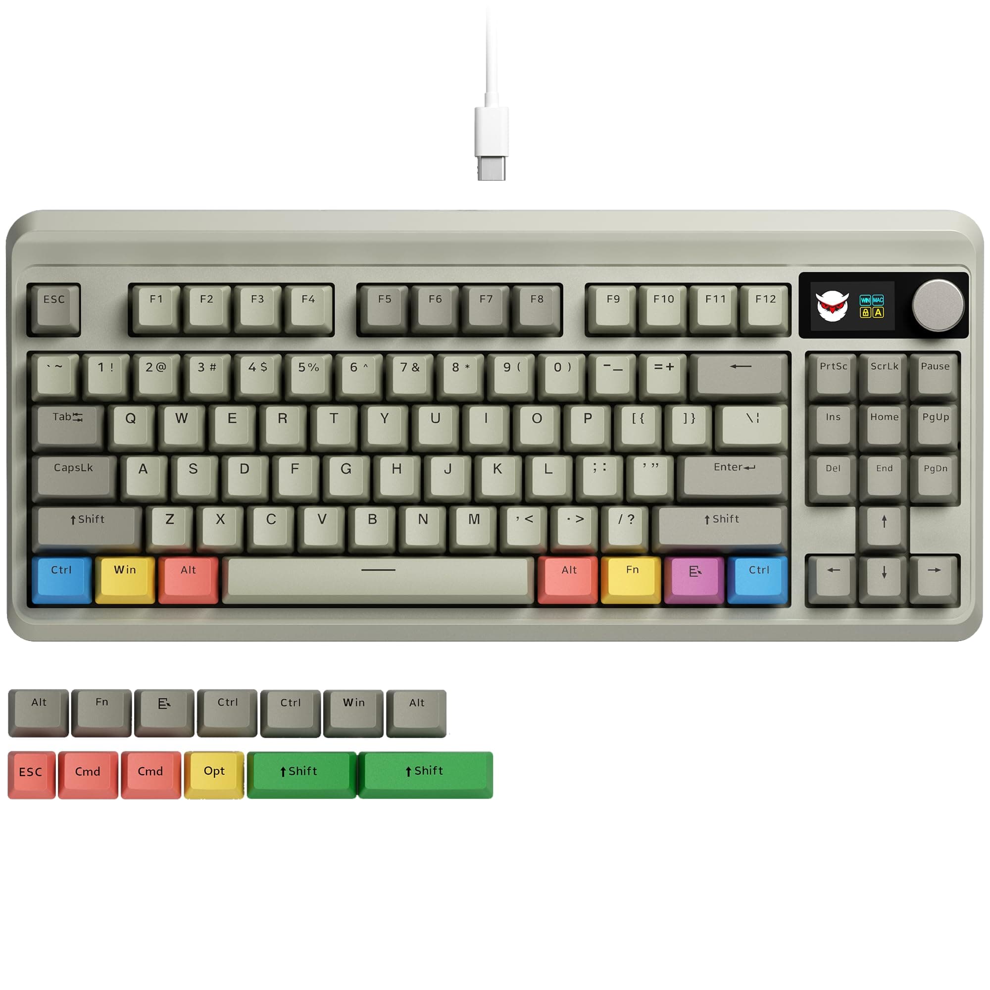 OHY XVX Retro 75% Keyboard with OLED Display&Knob, M87 Pro2 Wired Mechanical Keyboard with Hot-Swappable Custom Switch, Compact Gamer RGB Keyboard-Grey