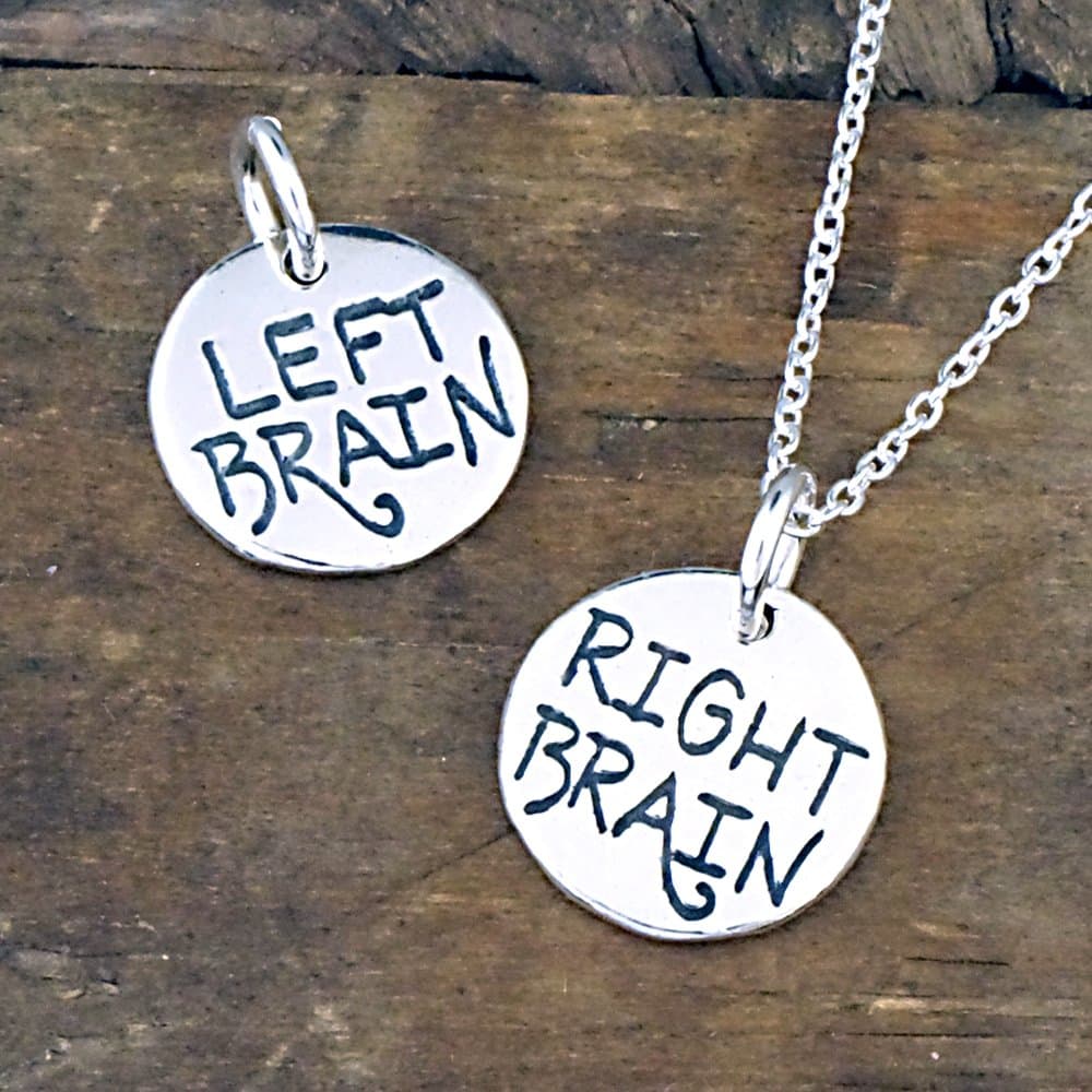 Right Brain Left Brain Reversible Charm Necklace on Sterling Silver 18" Chain