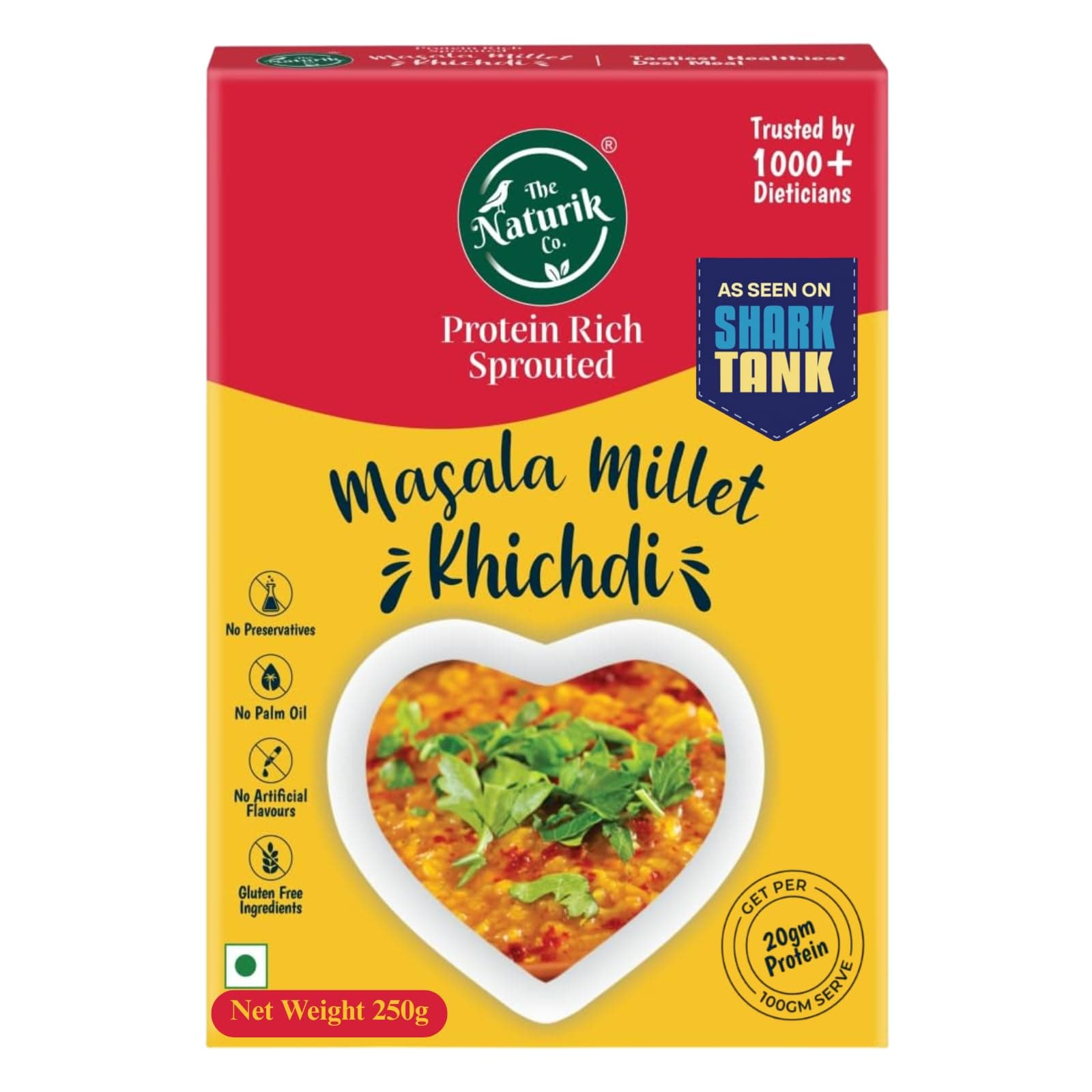 - The Naturik Co. Masala Millet Khichdi 250g (Pack of 1), Ready to Cook, High Protein, Gluten-Free, Vegan, Low Calorie and No Preservative | As Seen On Shark Tank