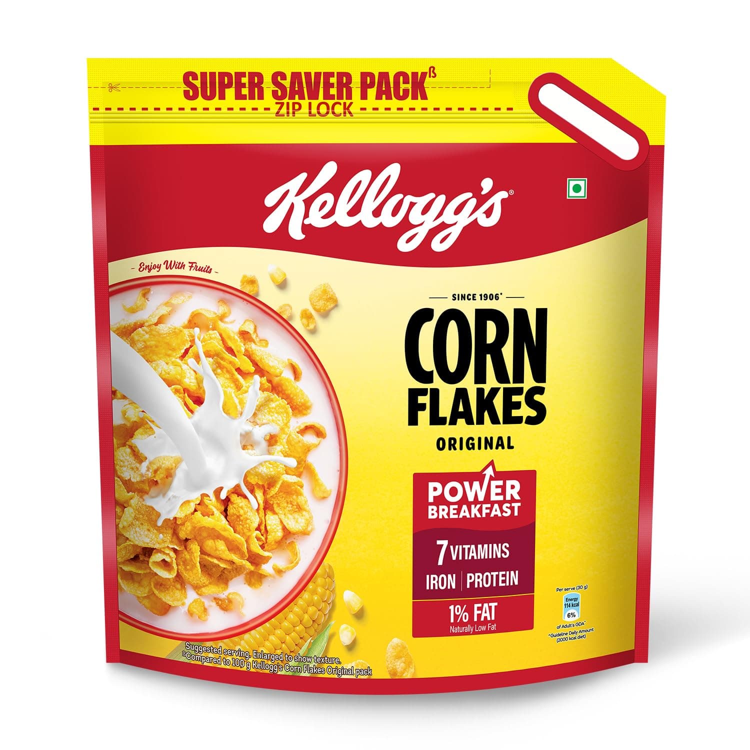 Kellogg's Corn Flakes Original 1.2kg/1.15kg | Power of 5: Energy, Protein, Iron, IMMUNO NUTRIENTS, Vitamins B1, B2, B3 & C| Corn Flakes, Breakfast Cereal