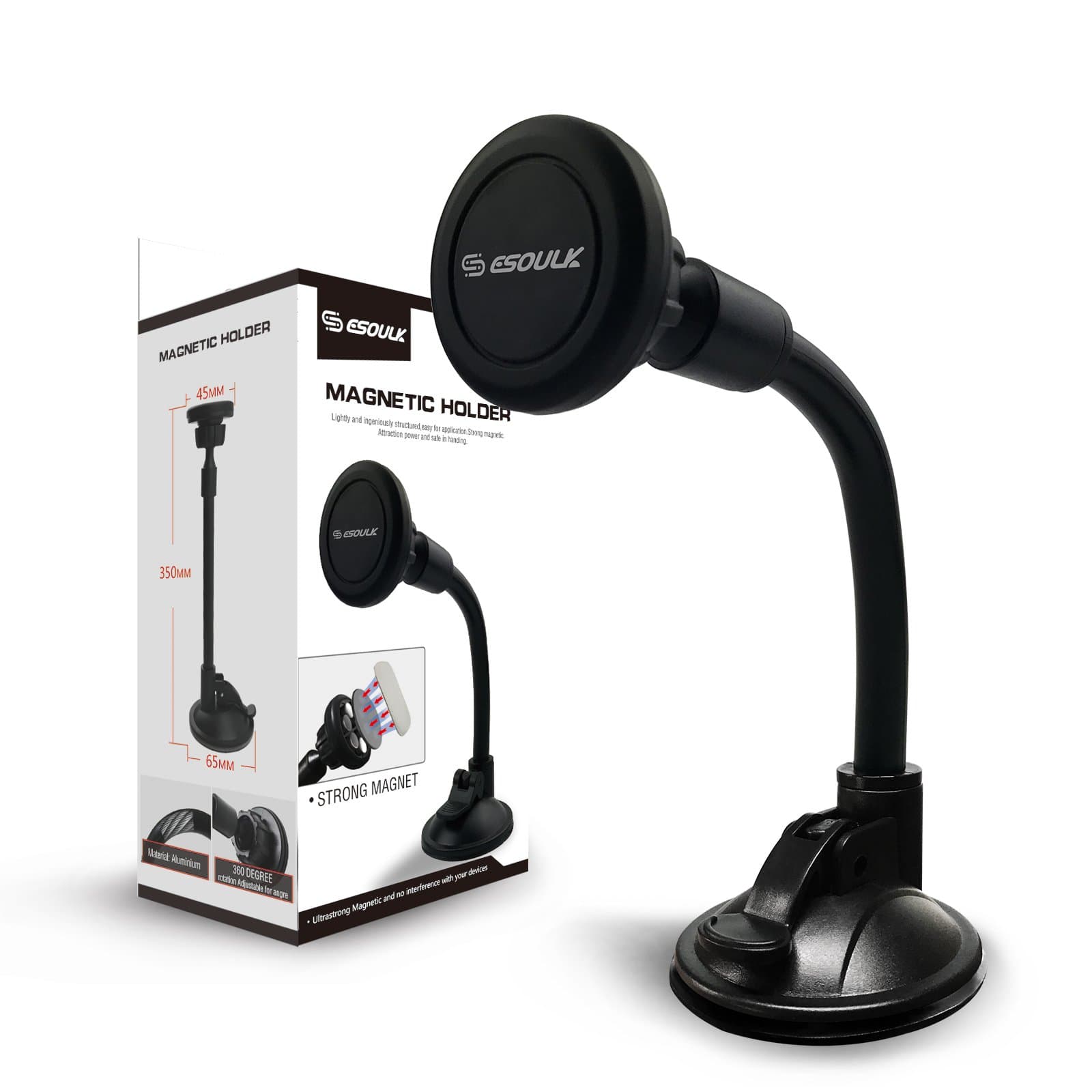 Esoulk Magnetic Car Phone Mount Holder, Windshield/Dashboard Universal Car Mobile Phone Cradle for iOS/Android Smartphone and More