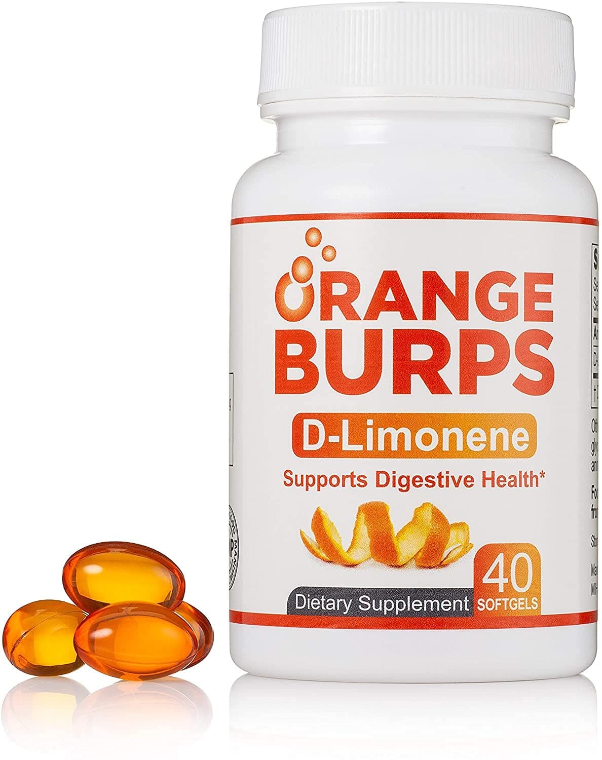 Orange Burps | D-Limonene Supplement - Acid Reducer (Antacid for Acid Reflux), Heartburn Relief, GERD Relief, and Indigestion Relief | Orange Peel Extract Soft Gels for Health and Wellness (1,000 mg)