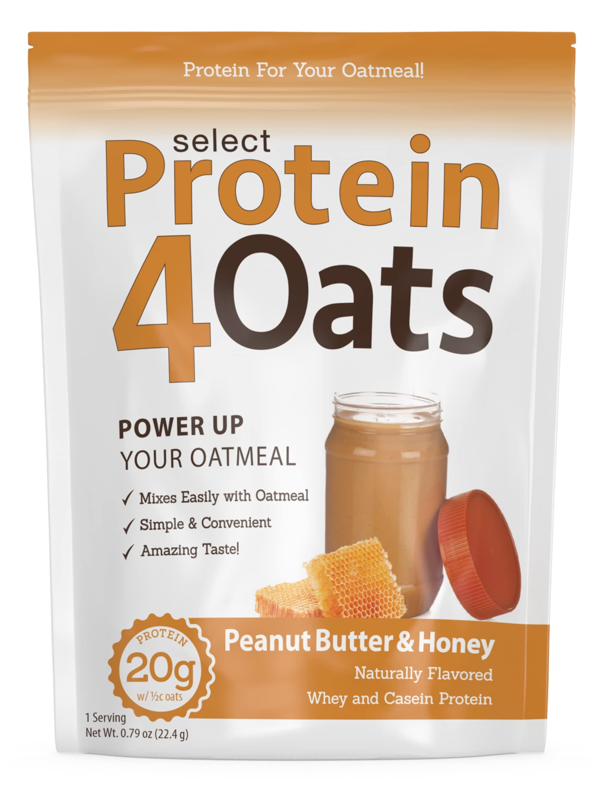 Protein4Oats, Protein Powder to Make Amazing Tasting Protein Oatmeal, with Whey and Casein, Gluten Free - Peanut Butter and Honey, 12 Servings