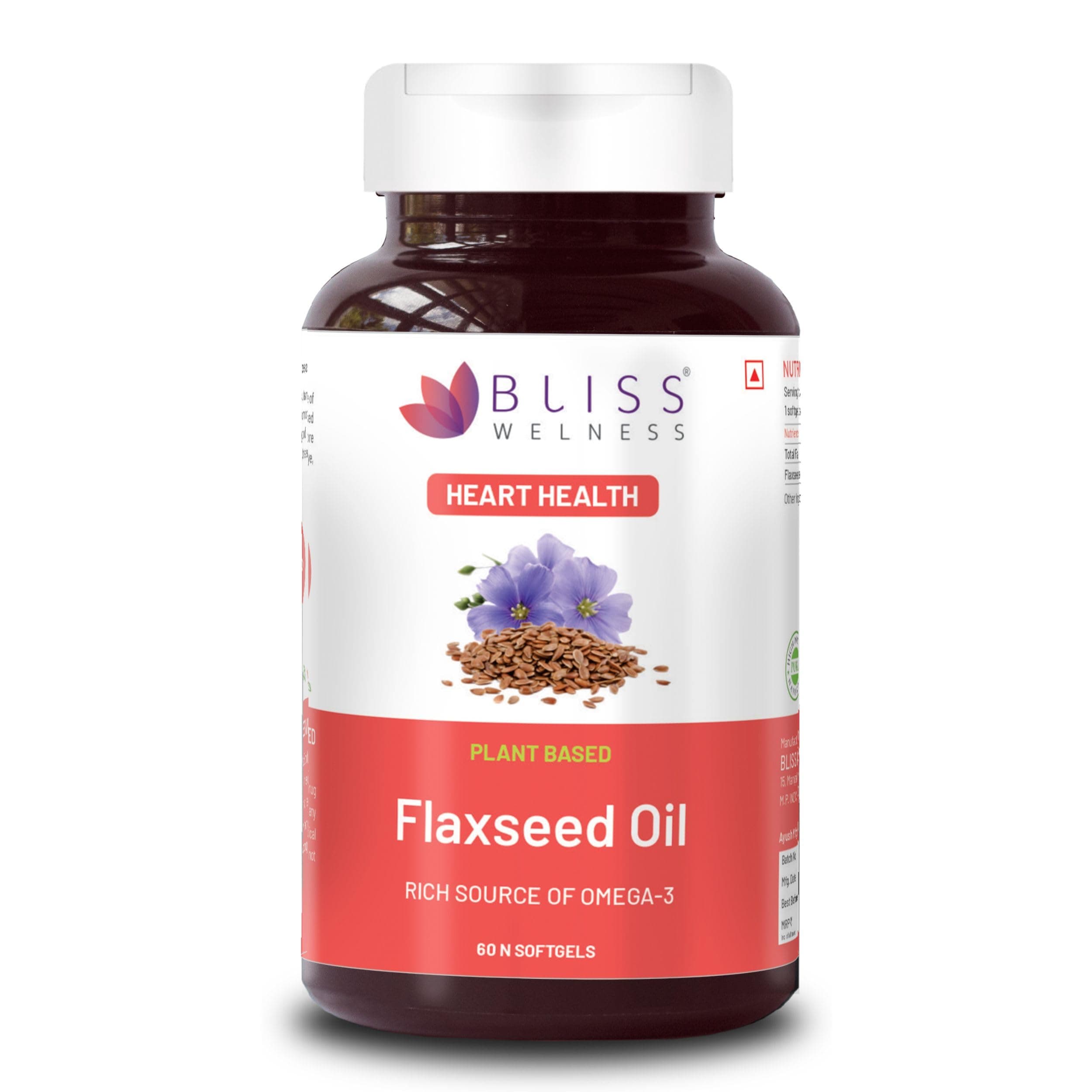 Organic Flaxseed Oil 2000mg | Extra Virgin Cold Pressed Omega 3 6 9 Oil | Hair Skin Heart Brain Eye Skin Joint Immune Health Supplement - 60 Softgel Capsules, 70 grams