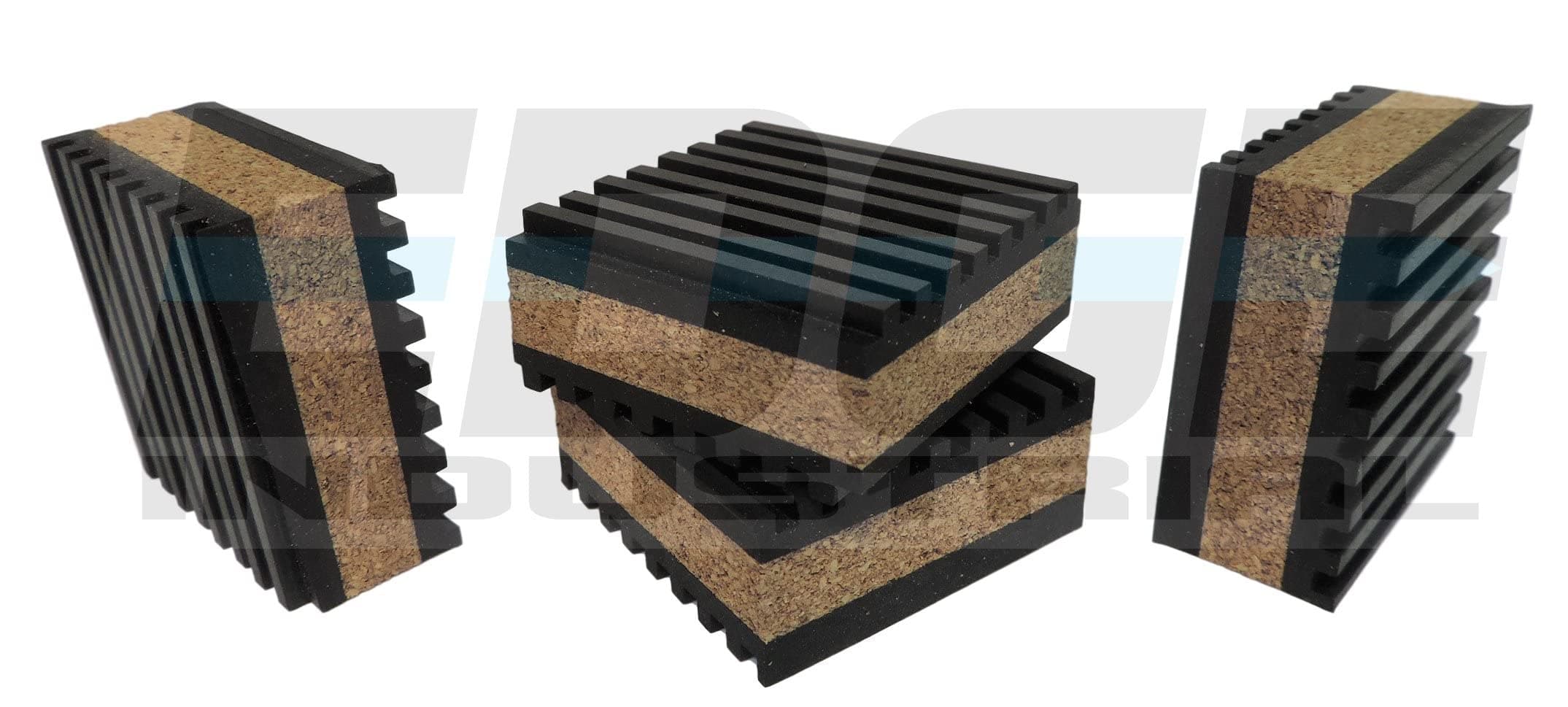 ANTI VIBRATION ISOLATION PADS 2" X 2" X 7/8" RIBBED RUBBER WITH CORK CENTER VIBRATION DAMPENING, QUANTITY 4